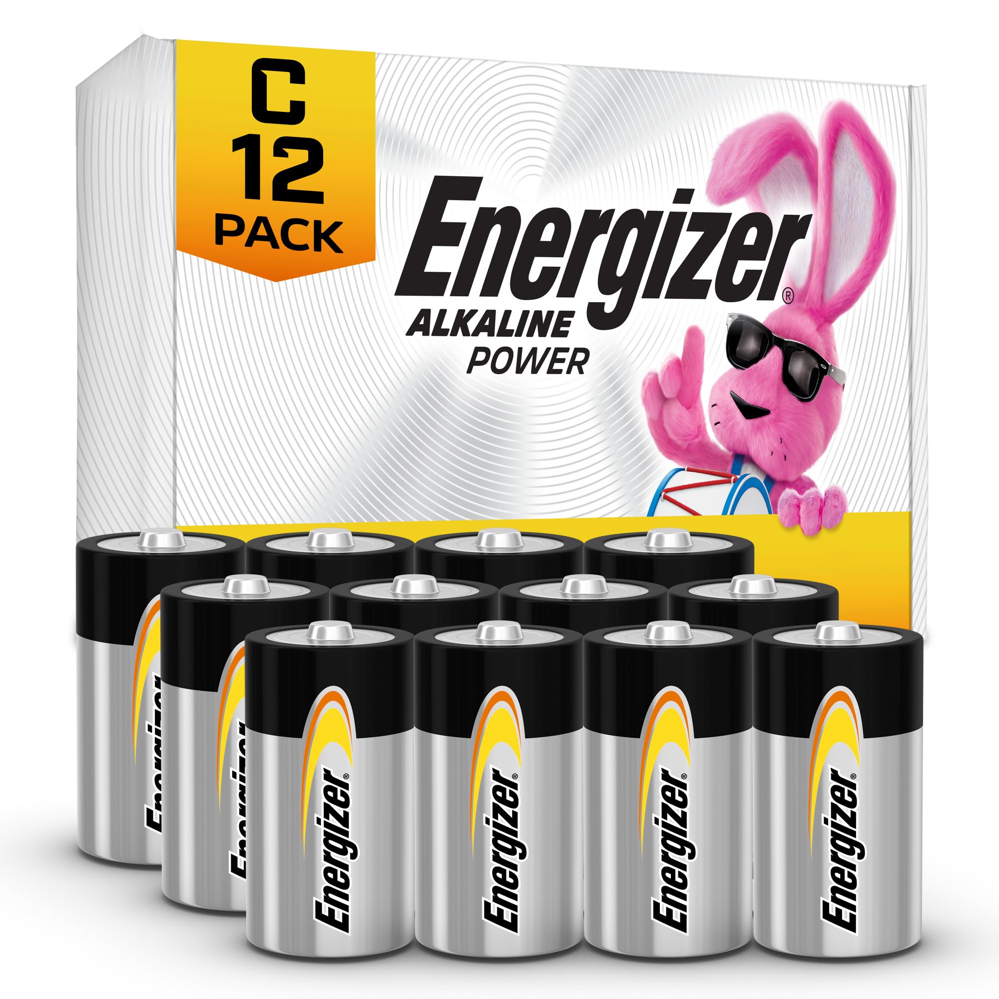 Energizer Alkaline Power C Batteries (12 Pack), Long-Lasting Alkaline C Cell Batteries