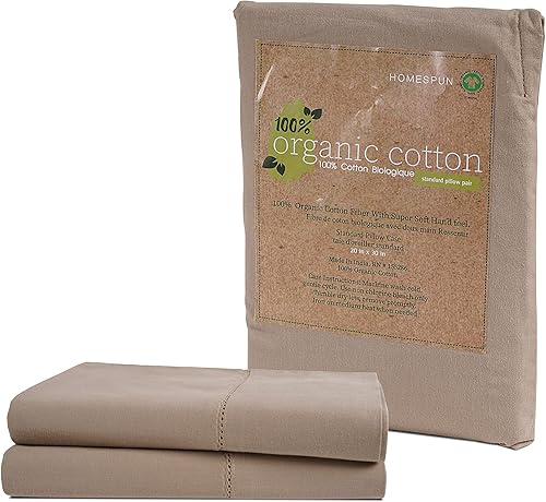 Miniatura 1 de LANE LINEN Juego de 2 fundas de almohada 100% algodón orgánico percal para cama tamaño King y fresco color gris pardo