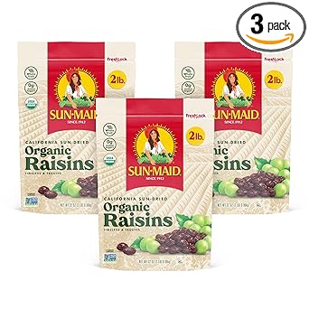 Sun-Maid Organic California Sun-Dried Raisins - 32 oz Resealable Bag - Organic Dried Fruit Snack for Lunches, Snacks, and Natural Sweeteners (Pack of 3)