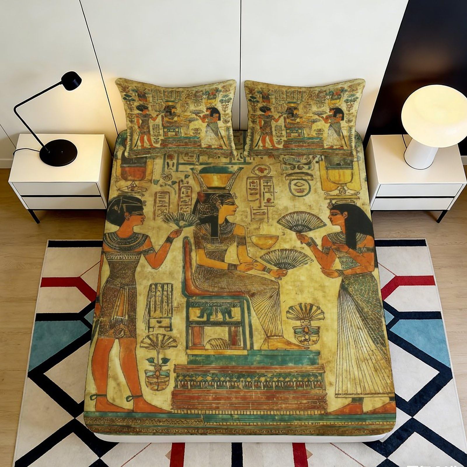 Pnayamiorkfel Style-6 3D Printed Egyptian Queen Art Fitted Sheet Microfiber Ancient Hieroglyph Mattress Cover For Bedroom Guest Room Decor 90X200x25cm