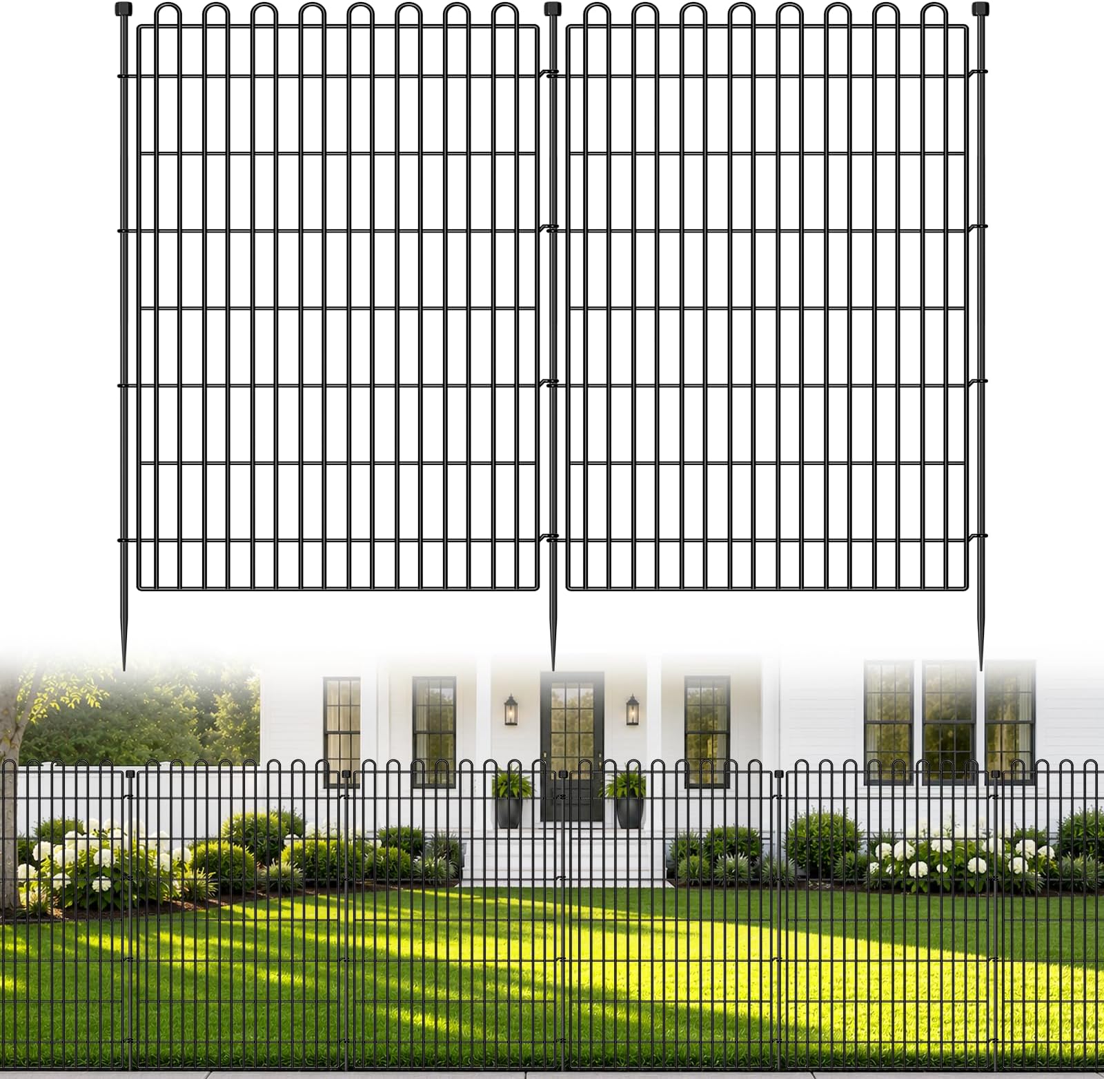 4 Panels No Dig Decorative Garden Fence for Yard, 48 in(H) X 10.5 ft(L) Animal Barrier Fencing for Outdoor Dog, Metal Portable Garden Fences for Borders, Pets, Landscape, Temporary Fence