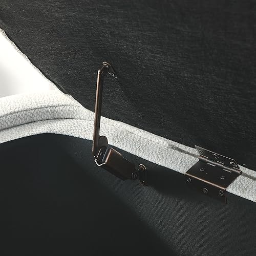 Miniatura 4 de mikibama Banco otomano de almacenamiento de lino para dormitorio, extremo de cama, banco ovalado tapizado con almacenamiento y asientos, banco de