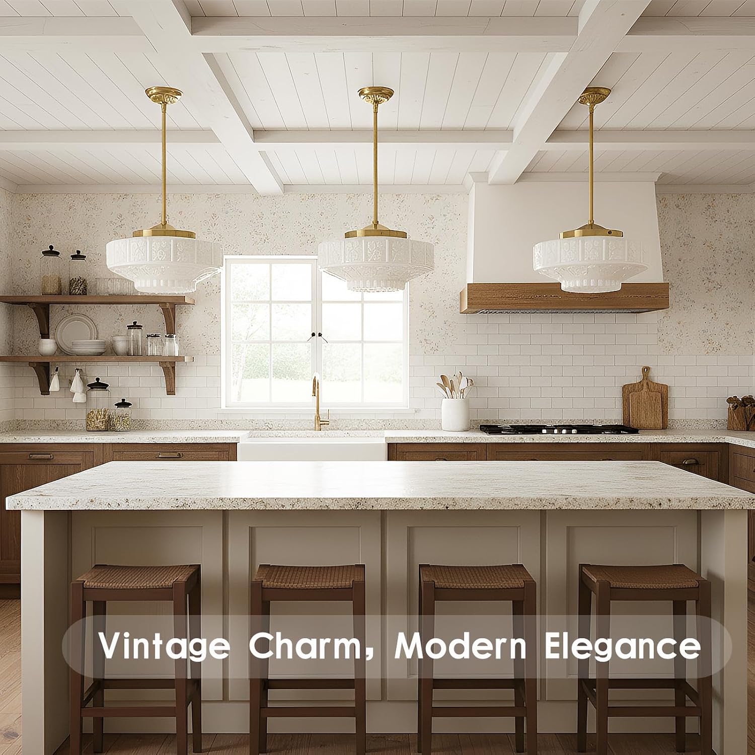 Vintage Milk Glass Pendant Light Fixture, 11.8" White Flowers Glass Chandelier, Antique Pendant Lights for Kitchen Island Lighting, Hallway, Bedroom, Dining Room, E26 Bulb Included (White, 11.8)