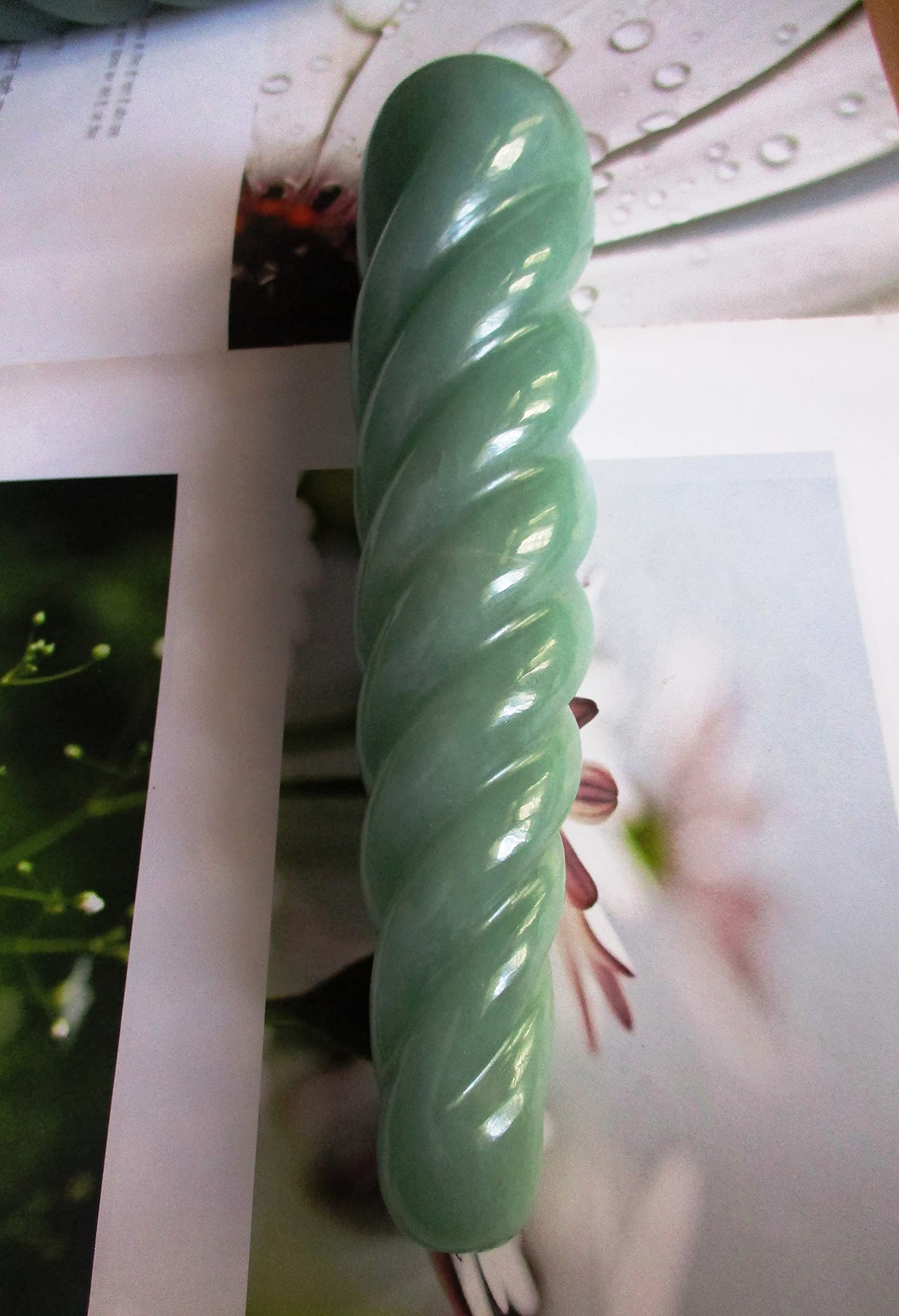 8" Indian Jade Multipurpose Pressure Wand | Green Aventurine Unicorn 4 Rope Twisted Wand Super Jumbo with Reiki Infused, Chakra Crystal Healing |Twisted Yoni Massage| Spiral Wand (Gift Box)