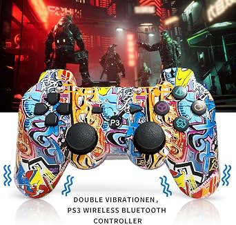 AUFGLO Gaming Controller for P-S3, Wireless Move/Motion Controller Gamepad with Upgraded Joystick Compatible with P-S - 3 (Graffiti + Camouflage)