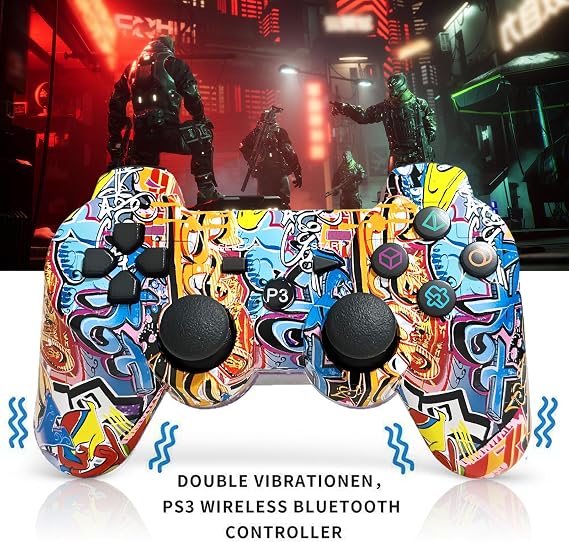 AUFGLO Gaming Controller for P-S3, Wireless Move/Motion Controller Gamepad with Upgraded Joystick Compatible with P-S - 3 (Graffiti + Camouflage)