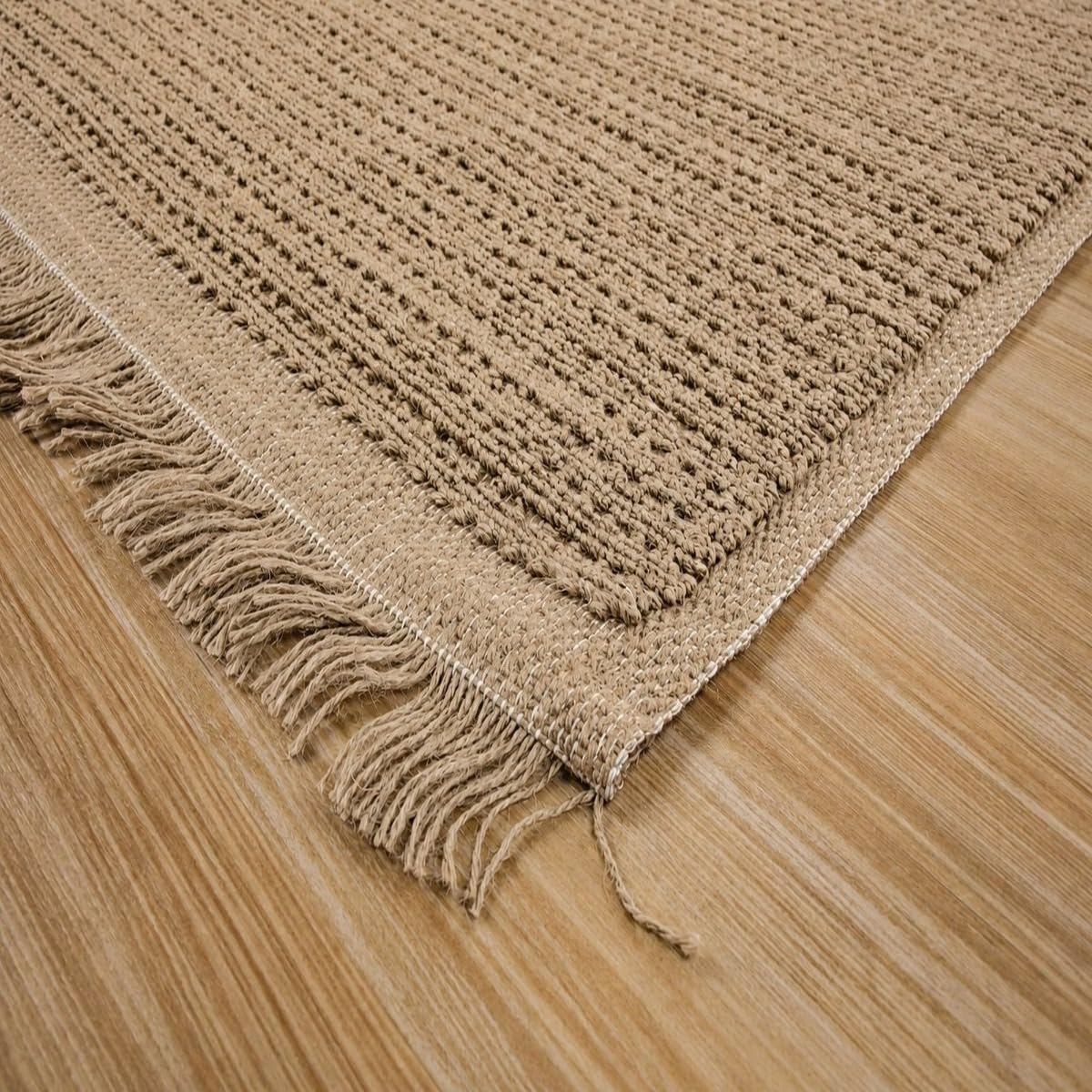 Tapis en jute artisanal à franges beige naturel 120x160 - style bohème