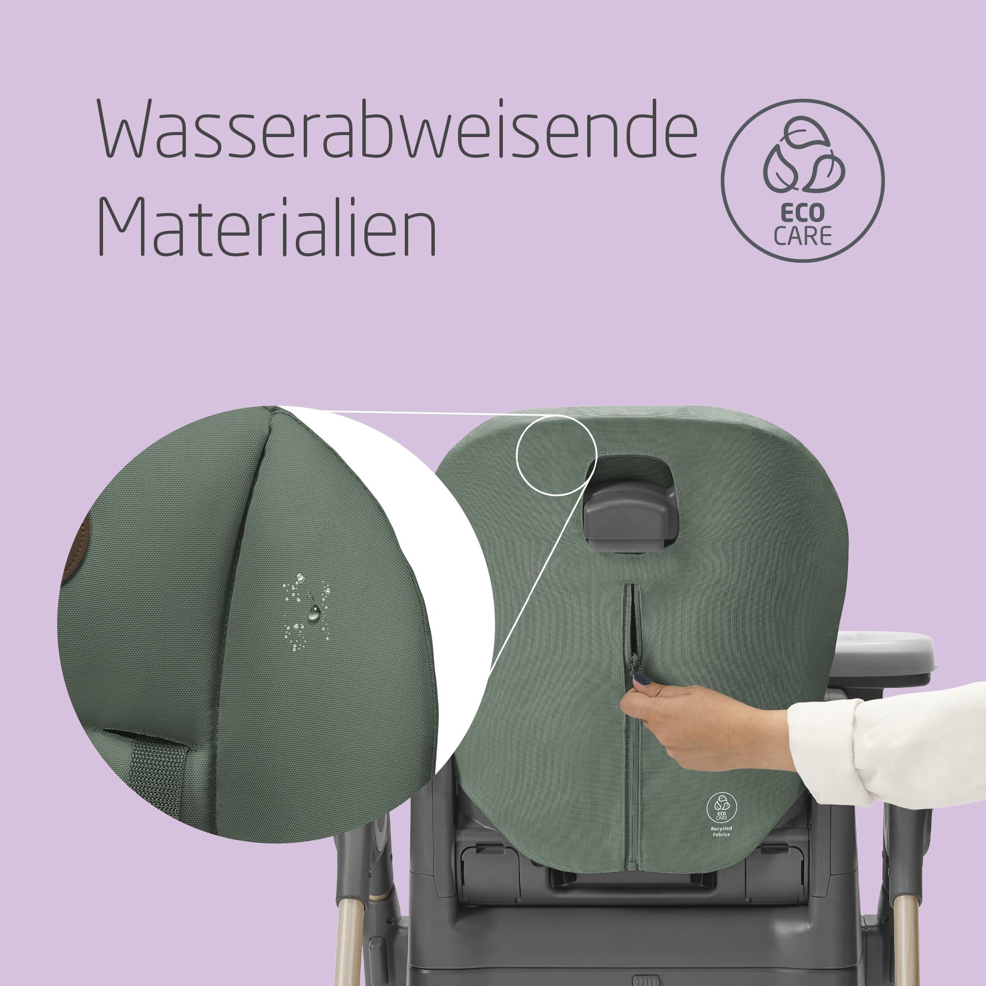 Maxi-Cosi Minla Kinderhochstuhl Mitwachsend, 0–14 Jahre, bis zu 60 kg, Hochstuhl Baby, 9 Höhenstufen, 5 Neigungspositionen, 4 Tablettpositionen, kompakt faltbar, Eco Care, Beyond Green
