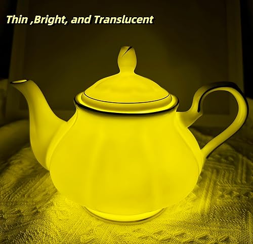 Miniatura 8 de GOMMO Tetera fina de porcelana de hueso real, 30 onzas para la tetera de cerámica Elegant Life (blanco-dorado)