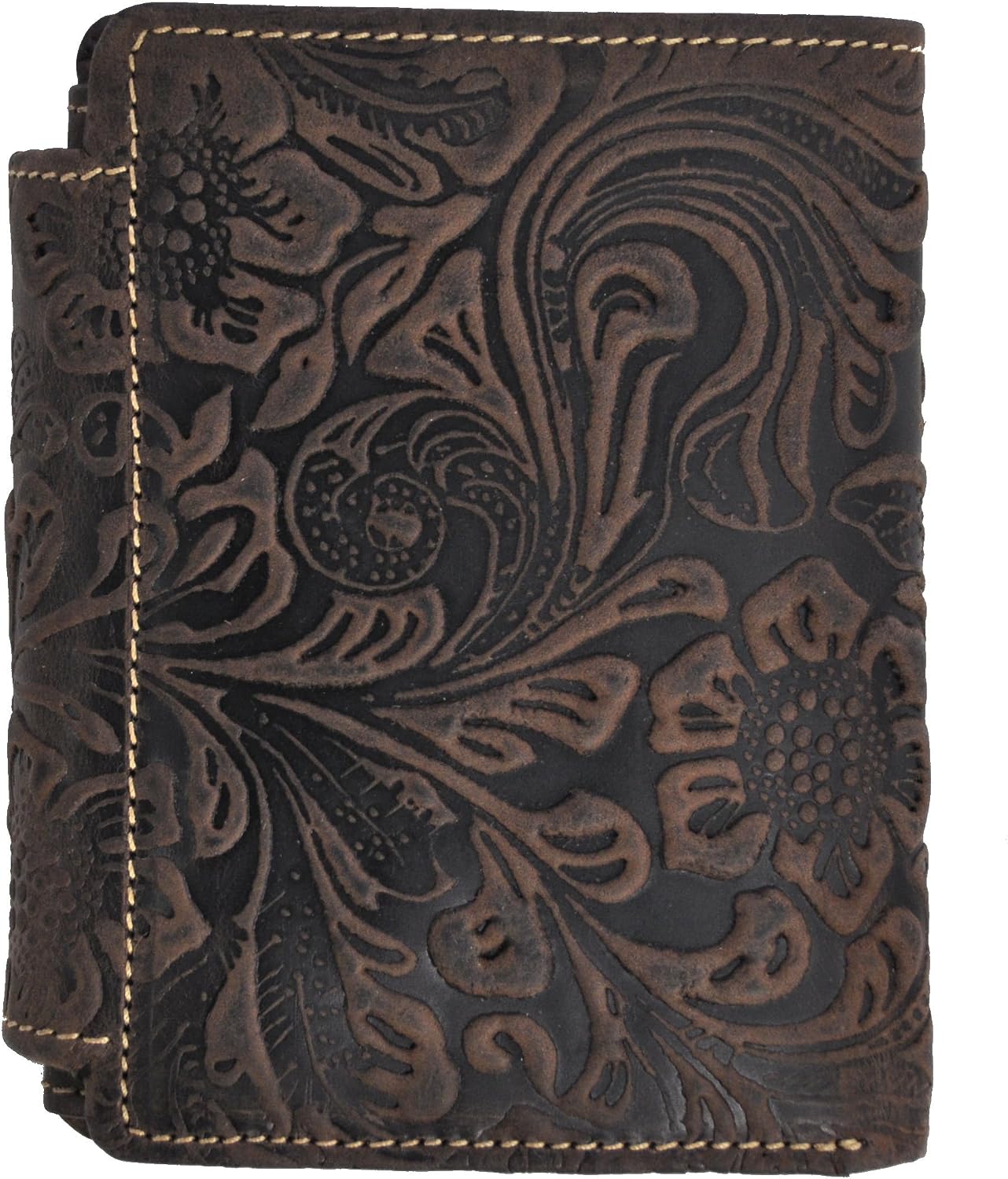 Feminine ladies’ wallet purse long, oil embossed full leather, Jockey Club floral motif, vines and blossoms - Image 3