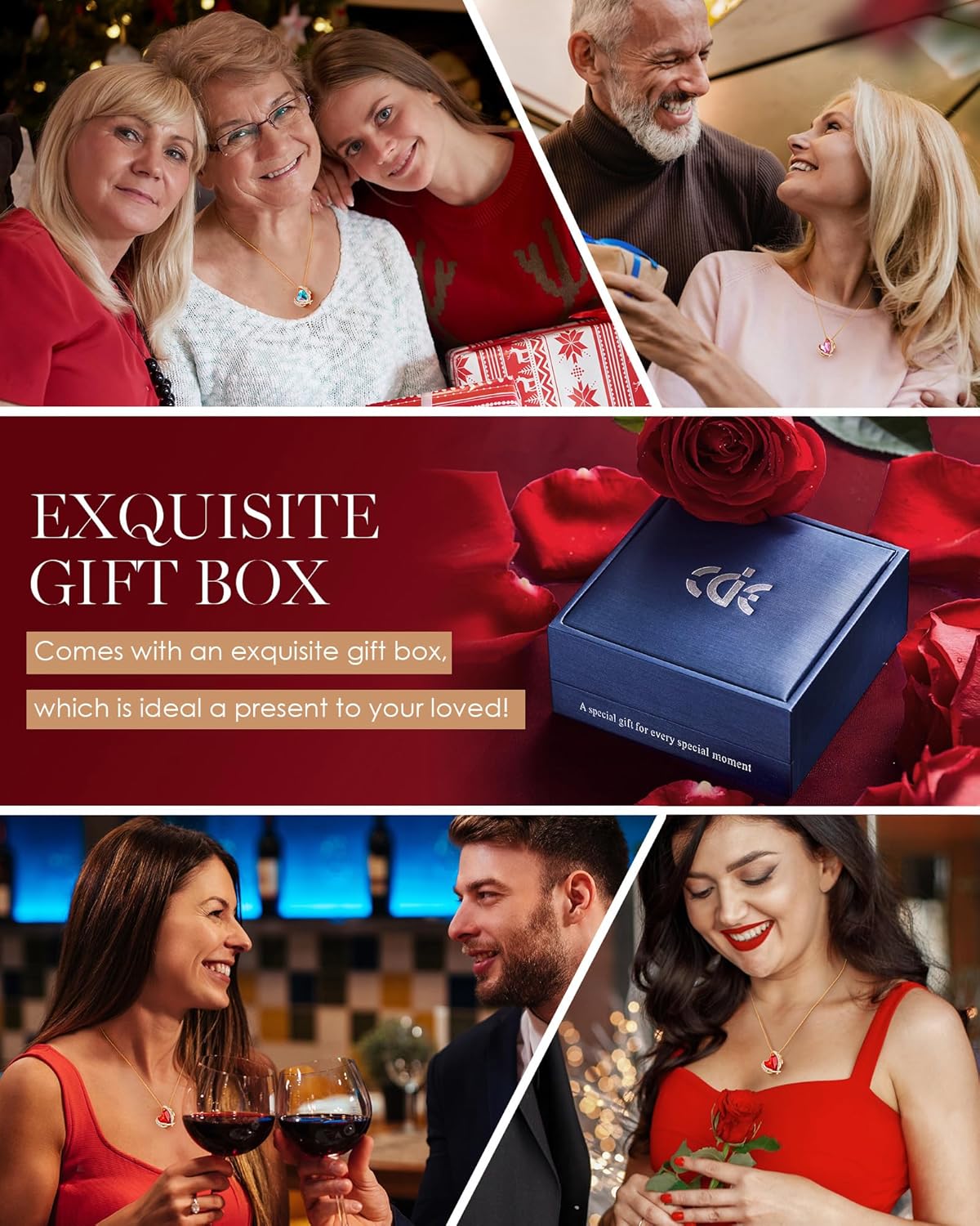 Miniatura 5 de CDE Love Heart Pendant Necklaces for Women Silver Tone Rose Gold Tone Crystals Birthstone Christmas Jewelry Gifts for Women Mother's Day