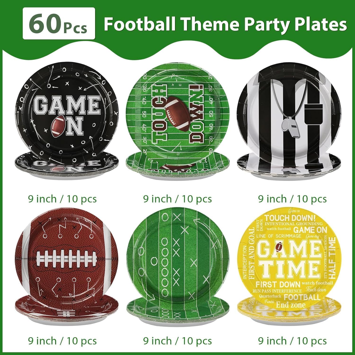 Grencian 60Pcs Football Patry Paper Plates 9" Football Paper Plates Disposable Dessert Platters for Sport Theme Super Game Bowl Gameday Tailgate Party Decorations - Image 2