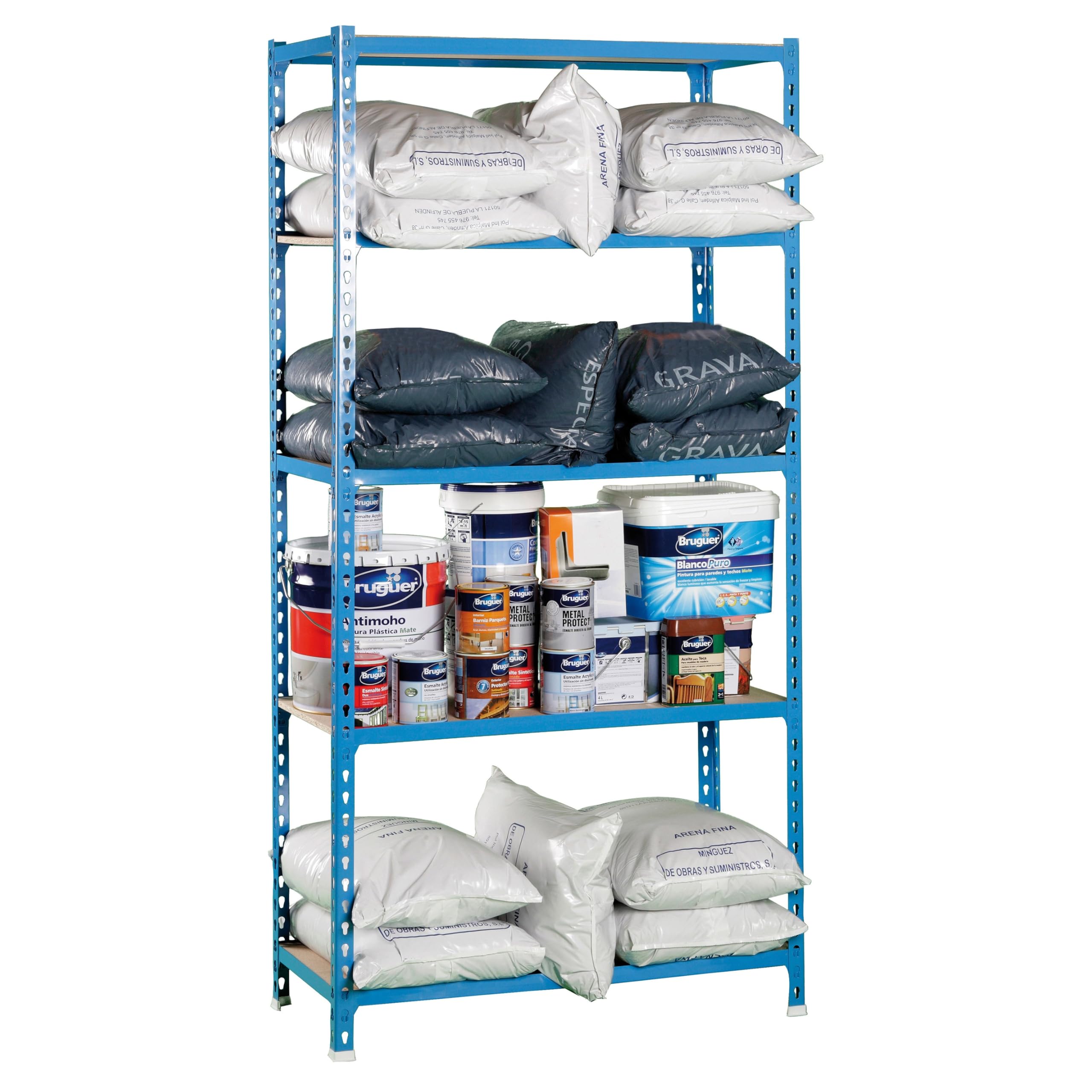Simon Rack Scaffale Metallo Garage, 5 Ripiani Legno, 150 kg di Punto di Flessione, 1800x900x500 mm, Scaffale Garage, Senza Viti, Blu/Legno - Maderclick