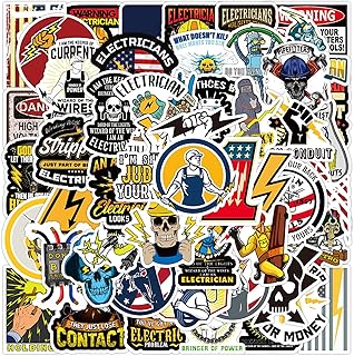 Electrician Stickers 50Pcs Funny Electrical Hard Hat Stickers for Electrician Men Lineman, Waterproof Vinyl Stickers for Helmet Toolbox Water Bottle Laptop