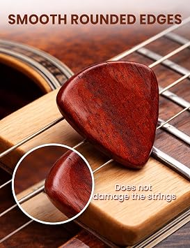 ROTOPATA 6 Pcs Wooden Guitar Picks Variety Pack with Organizer Box
