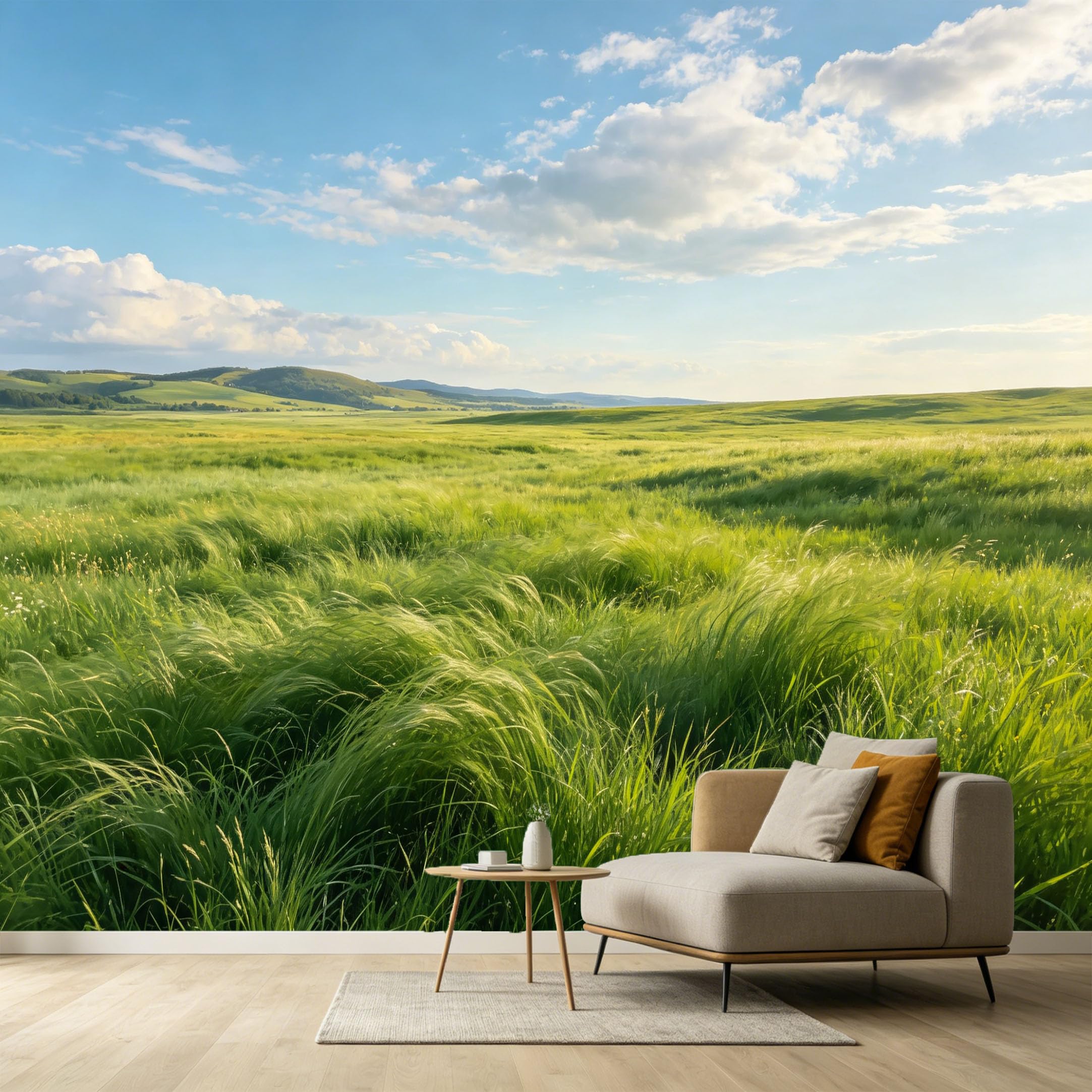 Custom Size Wall Murals Rolling Meadow Landscape Natural Scenery Vibrant Field Horizon SelfAdhesive Wall Fabric Removable Large Wallpaper for Photo Living Room