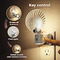 Vista 3 de L LOHAS LED Night Light, Night Lights Plug into Wall, Shell Style Glass Nightlight Rotating, Dimmable Nightlights Plug in with Light Sensor, Soft