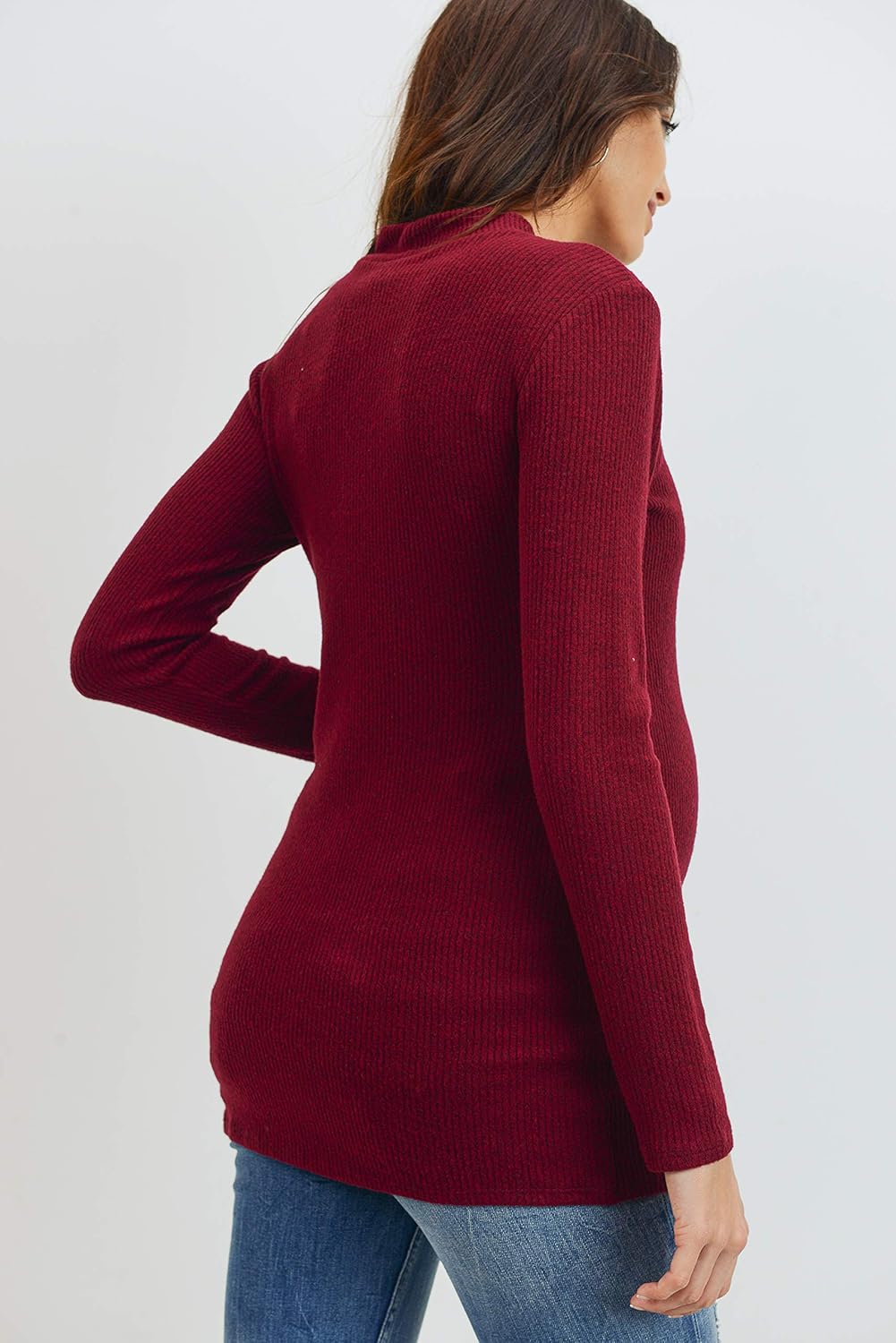 Women's Knit Ribbed Maternity Top with Mock Neck Long Sleeve - Image 7