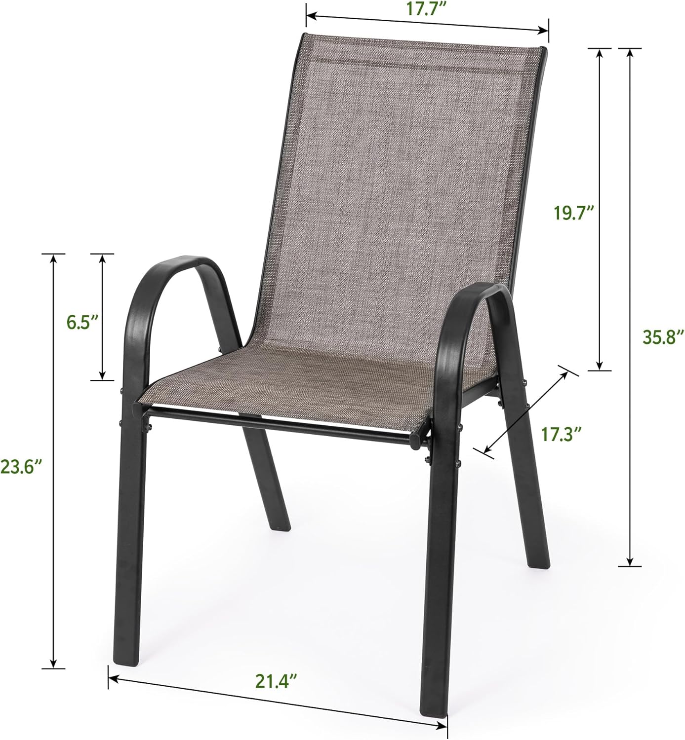 Sour Citrus Stackable Patio Chairs Set of 4, Outdoor Dining Chairs with Textilene Fabric, Outside Furniture for Lawn, Poolside, Garden, Backyard, Brown