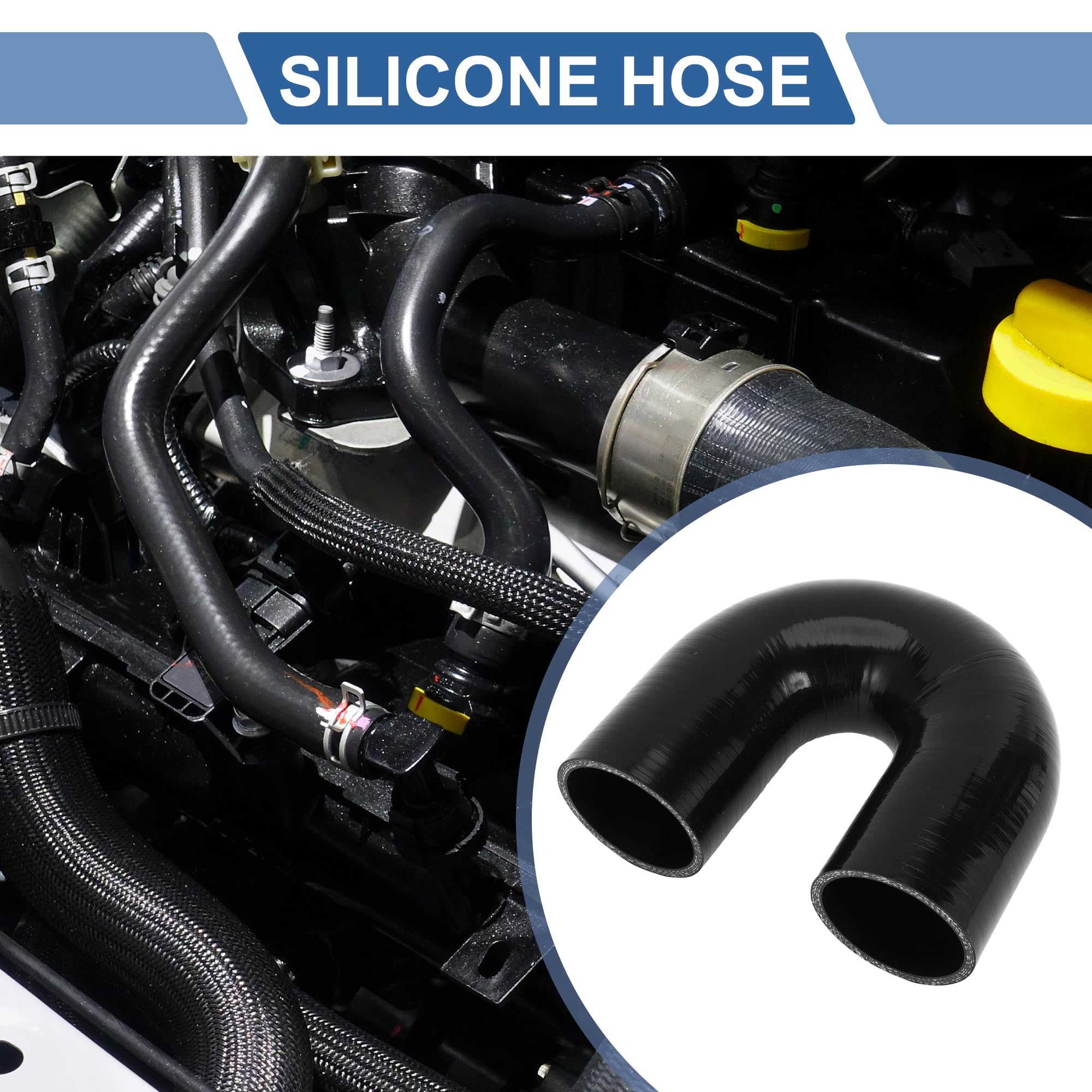 A ABSOPRO Tubo Flessibile In Silicone Nero 1 Pz 180 Gradi Universale | Diametro Interno 60mm, Lunghezza 120mm, Gradi 180°, Spessore 5mm, Per Olio Motore, Freni, Antigelo