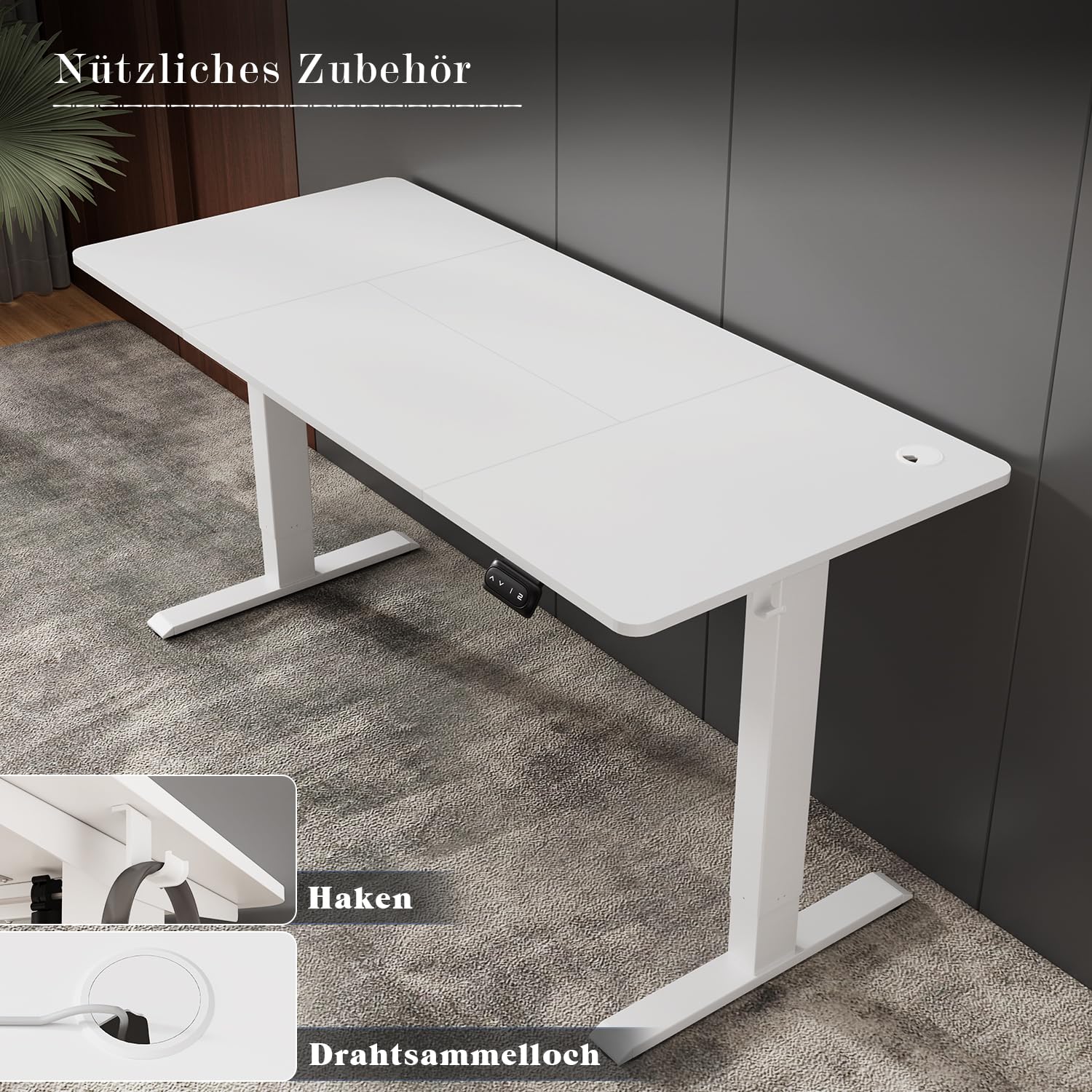 Flamaker Höhenverstellbarer Schreibtisch, Elektrischer Schreibtisch Höhenverstellbar für Steh-Sitz, Computertisch mit Memory-Funktion, Stabiler Tisch Standing Desk, Bürotisch,160 x 70 cm,Weißlich