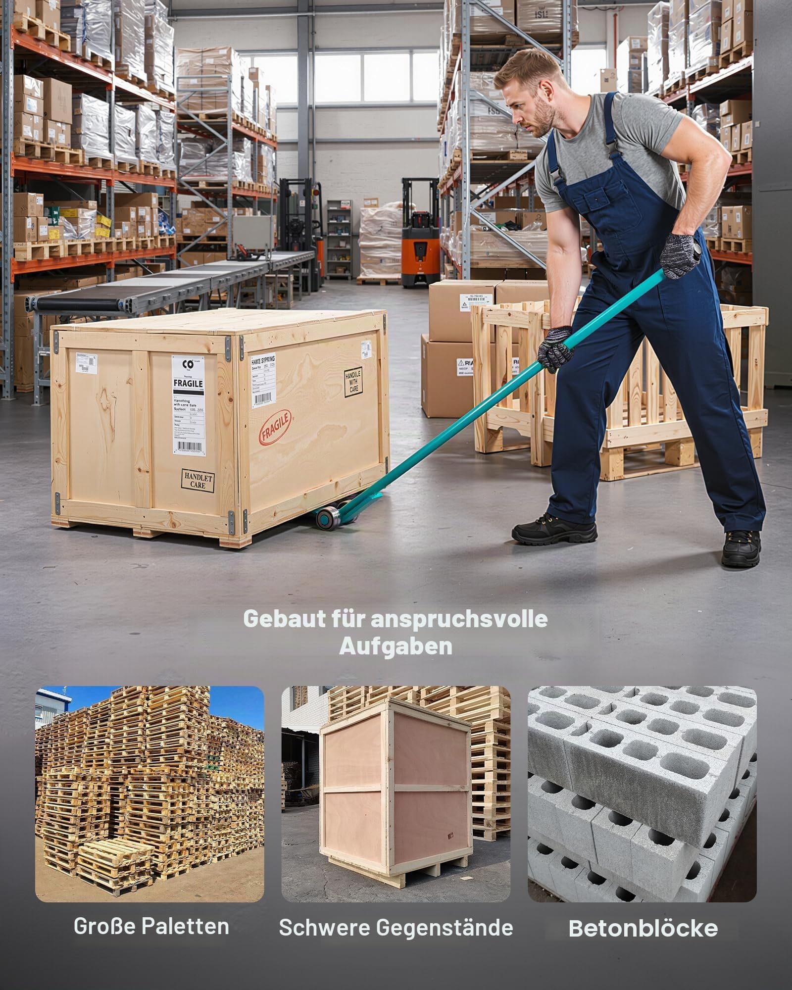 VEVOR Lastenheber 4000 kg Tragkraft, Möbelheber 1524 mm Gesamtlänge, mit Handschuhen,Transporthilfe mit Stahlfelgen für schwere Möbel, Gegenstände & Betonblöcke, ideal für Umzug & Schwerlasttransport