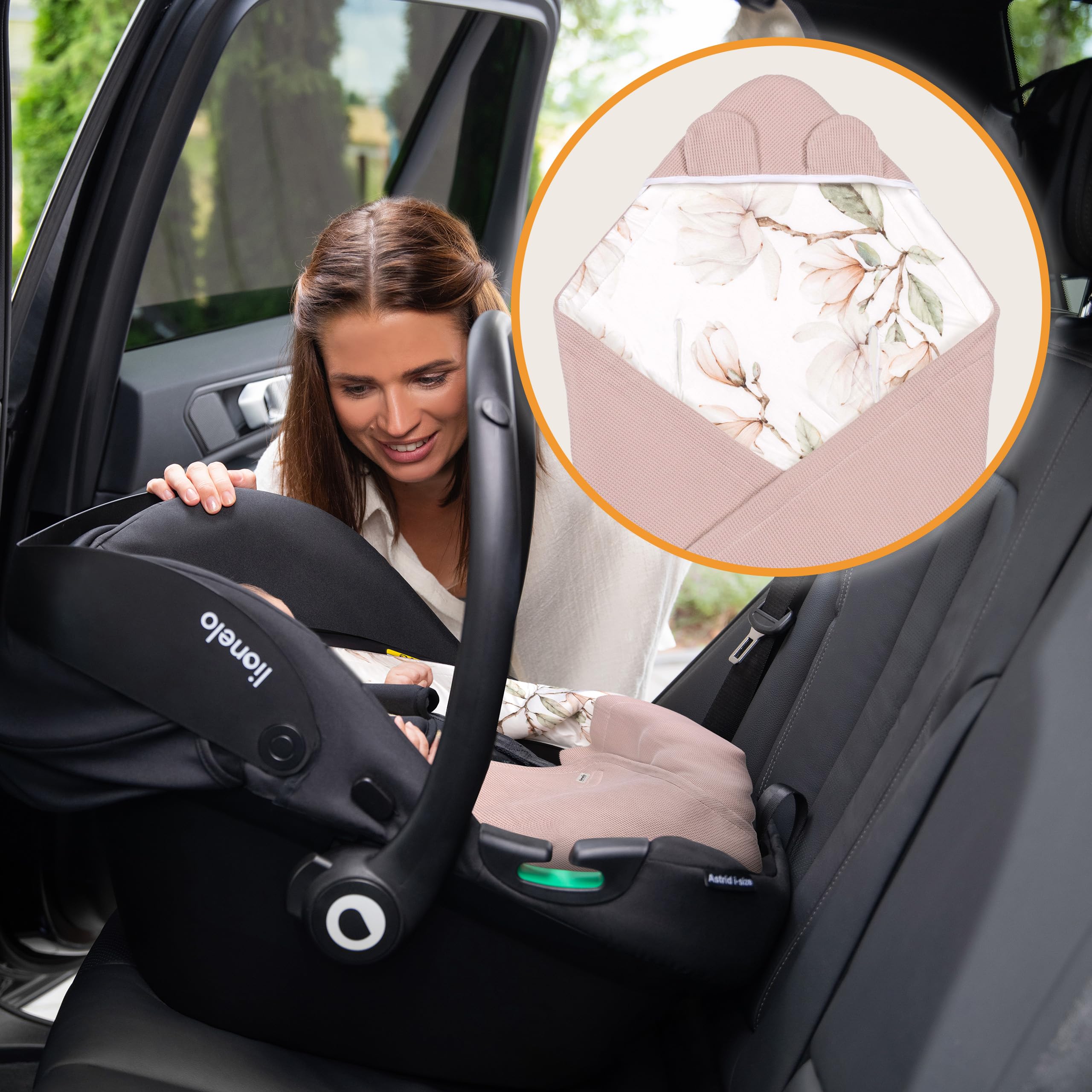 lionelo TRAVEL SWADDLE BLANKET Coperta Pesante per Bebé 90x90 cm 100% Cotone Compatibile con Seggiolino Auto, Ovetto e Passeggino, Copertina Morbida per Tutto l’Anno, Chiusura