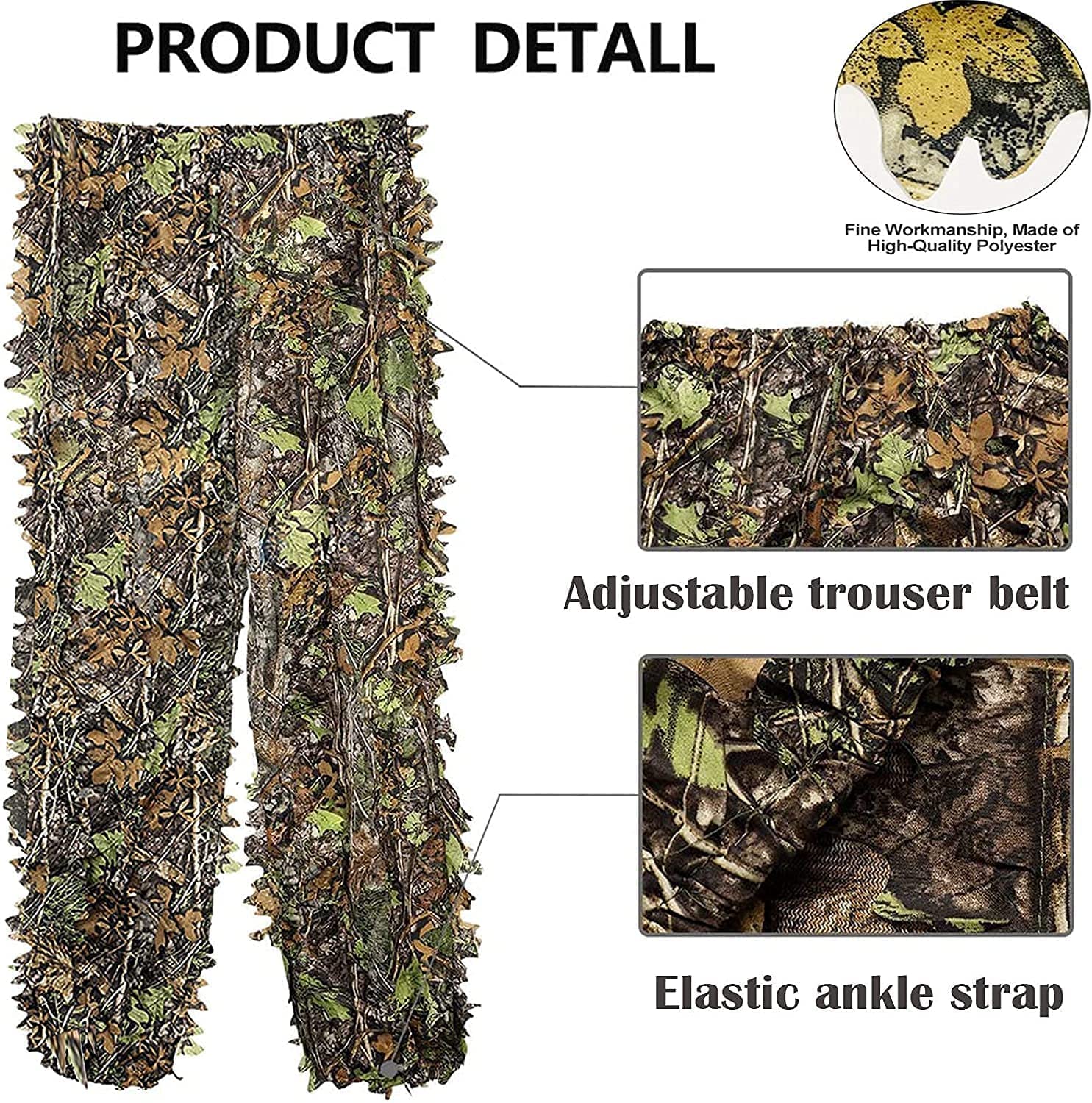 3D Ghillie Suit, Tarnanzug Dschungel Camouflage Bionic Design leicht Blättern Tarn Kleidung Hose Jacke Set mit Kappen für Jagd Airsoft Outdoor Militär Verdeckt