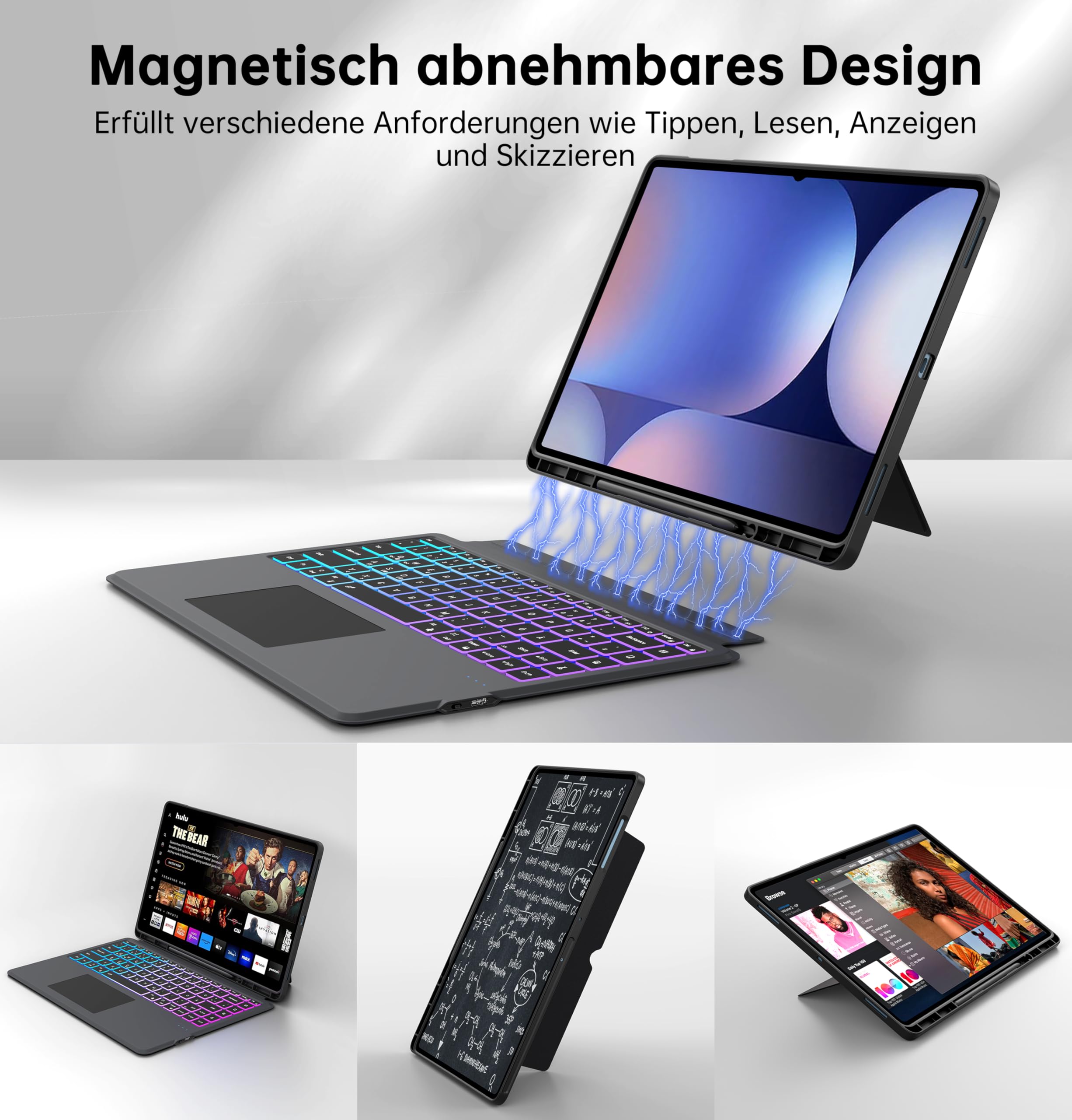 für Samsung Galaxy Tab S11 Ultra 2025/S10 Ultra/S9 Ultra/S8 Ultra 14.6 Zoll Hülle mit Tastatur: Deutsches QWERTZ-Layout Tastatur mit Touchpad | 7-Farbige Beleuchtung Tastaturen Hülle mit Pen Halter