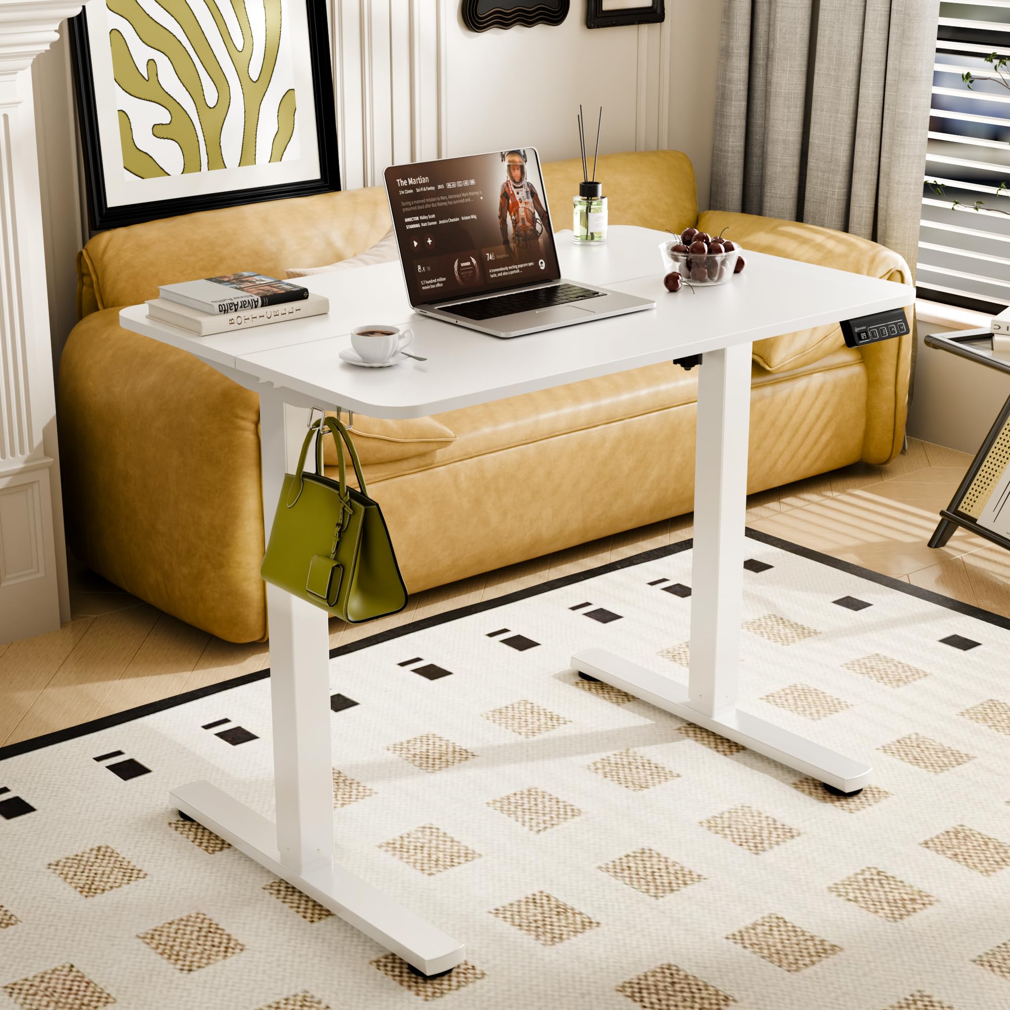 ERGOMAKER Elektryczne biurko z regulacją wysokości 90x60 cm z funkcją pamięci, ergonomiczne biurko stojące do domu i biura, Biały