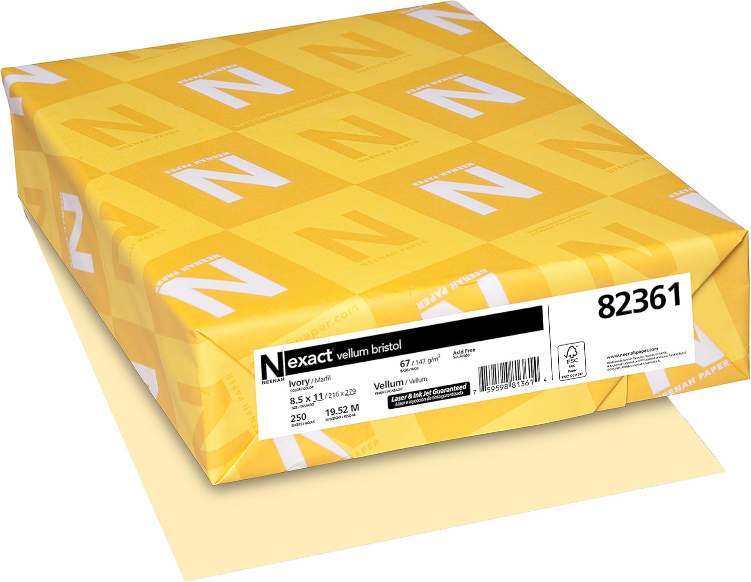 Neenah Paper Exact Vellum Bristol, 67 lb, 8.5 x 11", 250 Sheets, Ivory (82361) : Arts, Crafts & Sewing