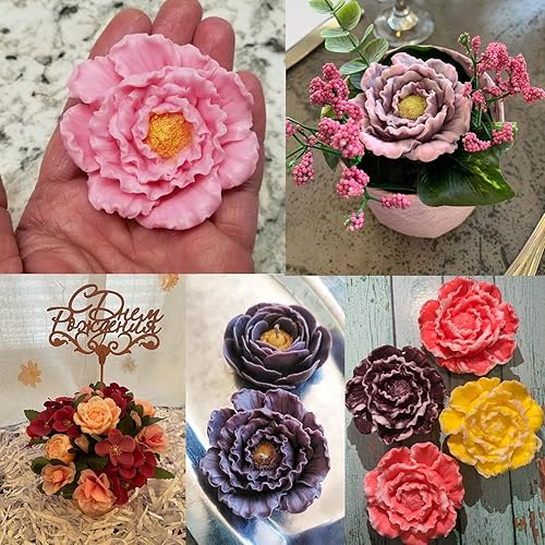 Miniatura 6 de Moldes de silicona para jabón de peonía, 2 piezas, moldes de velas de peonías, molde de arcilla, fondant, chocolate, pastel, caramelo, hornear,