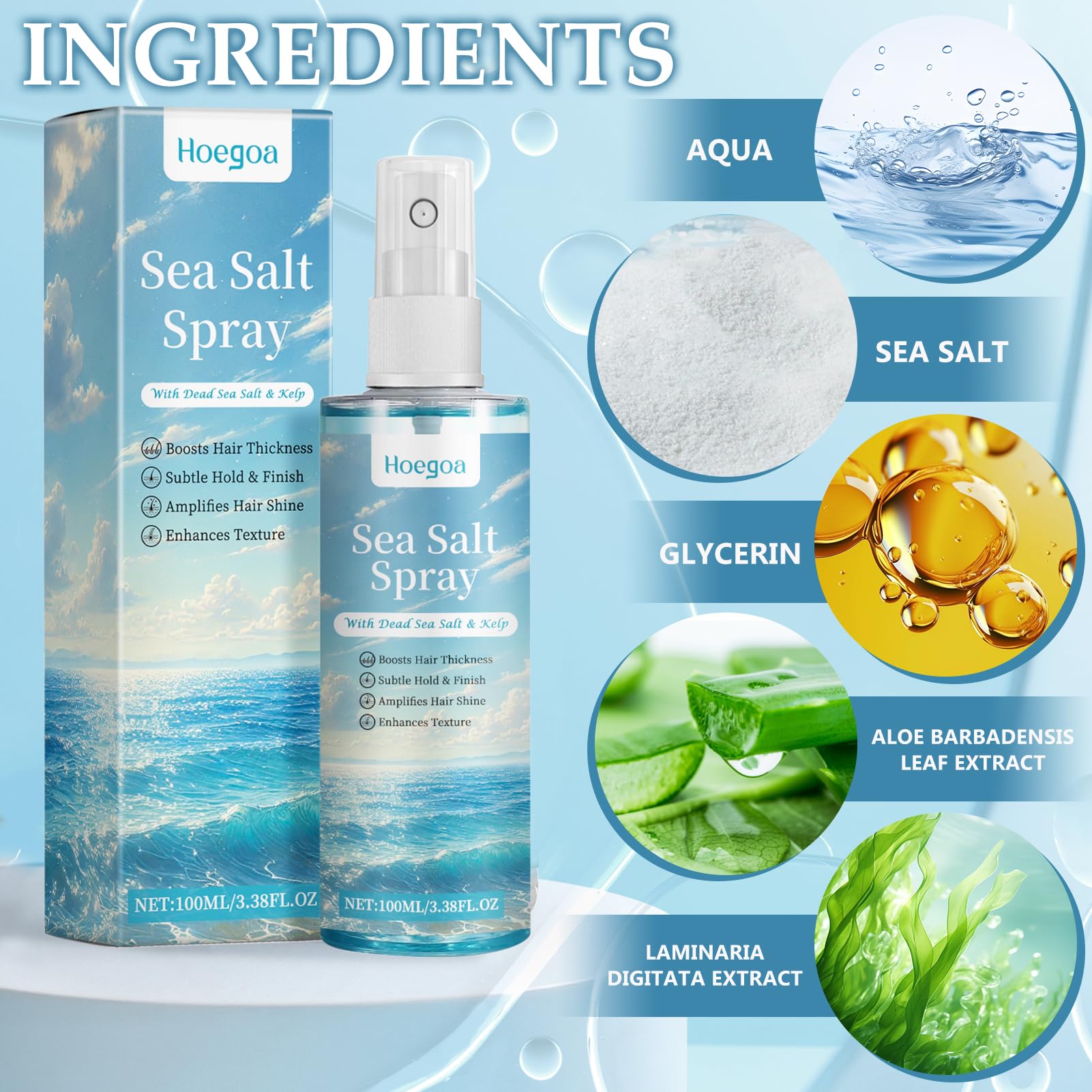 Salt Water Spray, Sea Salt Spray – Acqua di Mare per Capelli - Prodotto per il Pre-Styling, per Capelli più Folti & Texture Stabile(100 ml + 1 Pettine)
