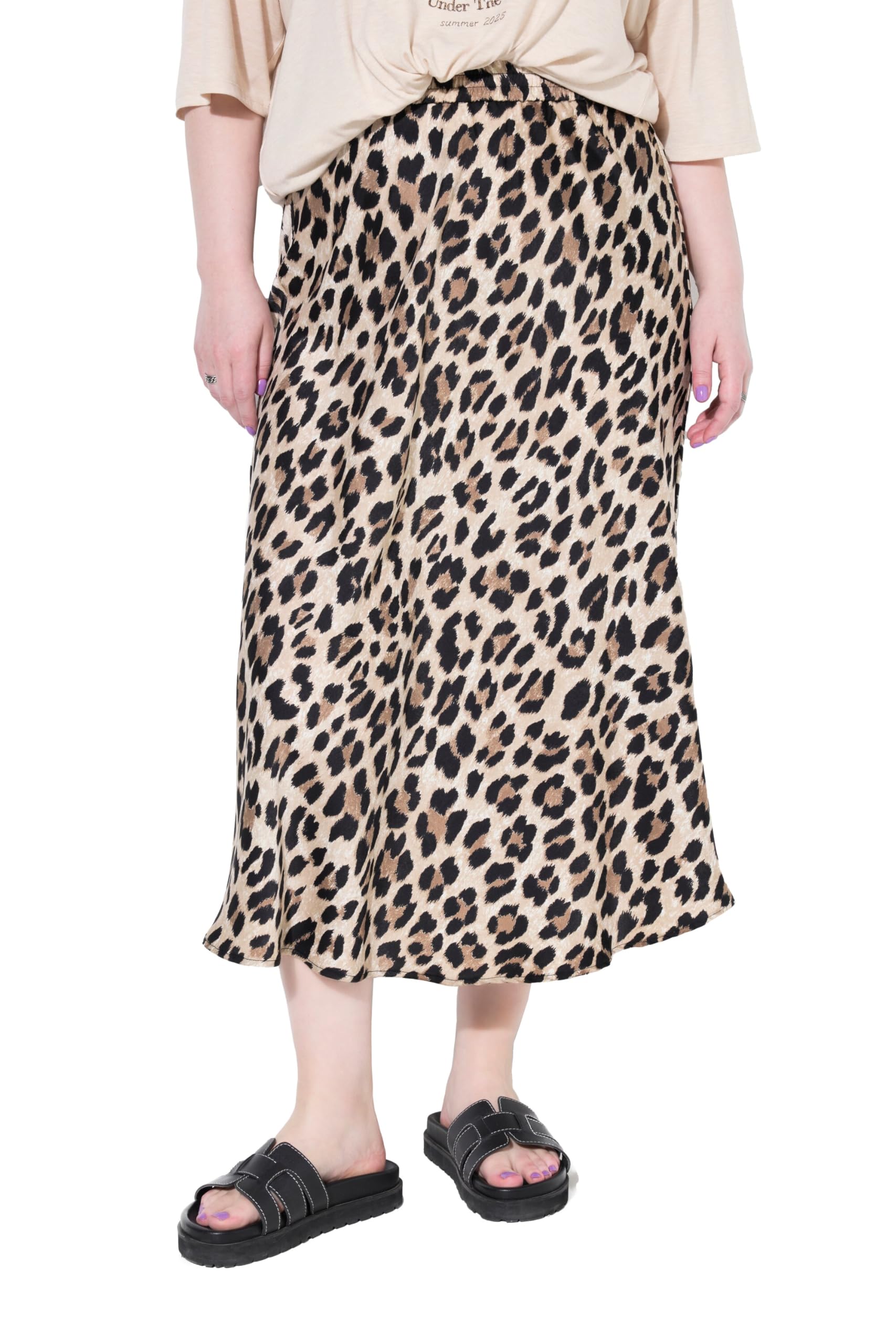 Studio Untold Damen große Größen Übergrößen Plus Size Midirock, A-Line, schimmernder Satin, Leo 840686