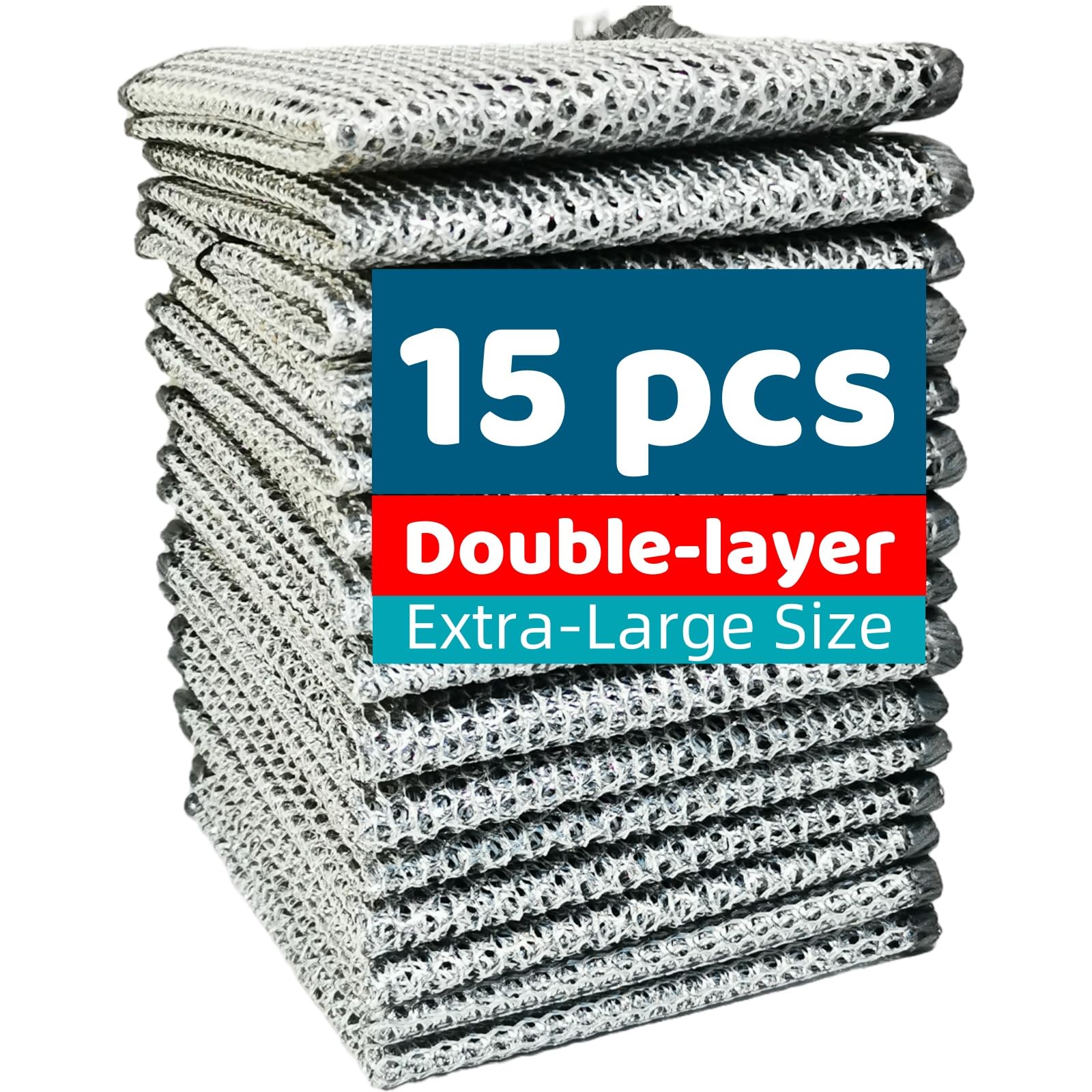 UFOGIFF Extra-Large Size Multipurpose Wire Dishwashing Rag,Non Scratch Wire Dishcloth, Reusable Steel Wool Scrubber,Non-Scratch,Quick-Drying,Multi-Purpose for Kitchen,Bathroom Cleaning (15)-image-11