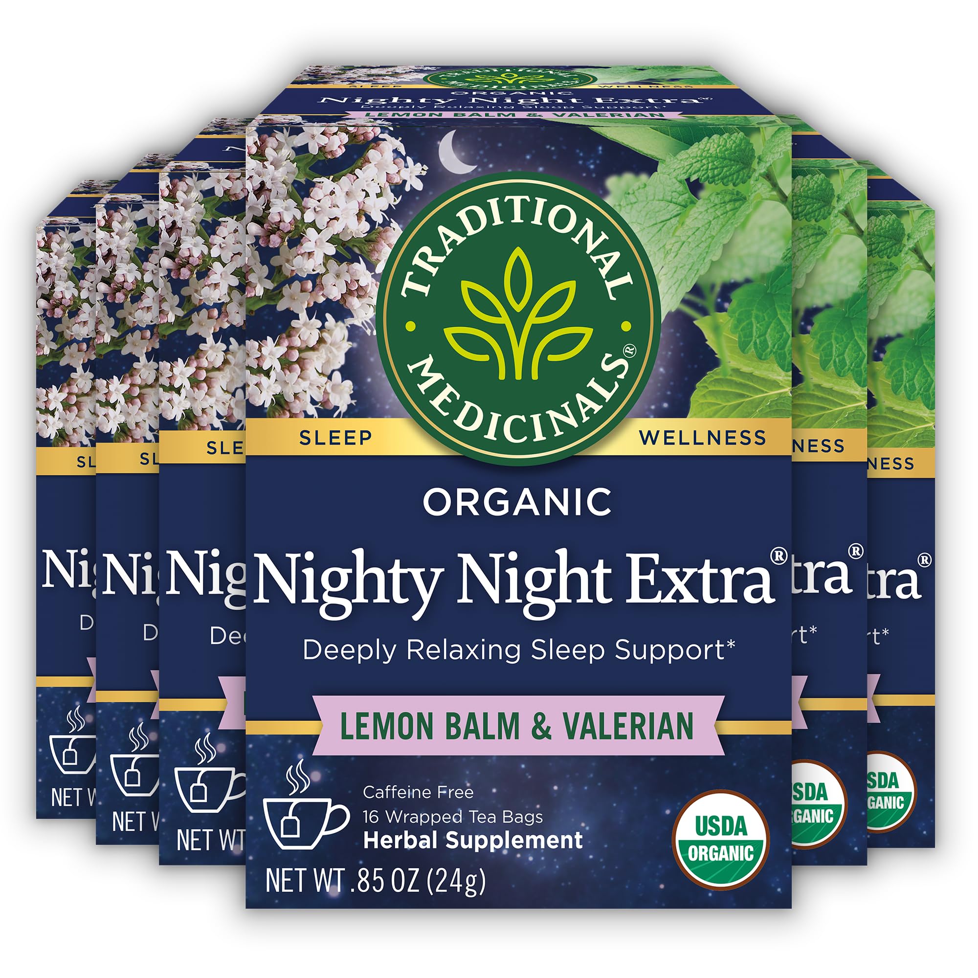 Traditional Medicinals Organic Nighty Night Extra, 96 Tea Bags Nighty Night Extra 16 Count (Pack of 6)