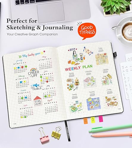 Miniatura 4 de Cuaderno de papel cuadriculado, 360 páginas numeradas, cuadrícula, diario grueso de 3.53 ozm para escribir mujeres y hombres, cuaderno A5 de tapa