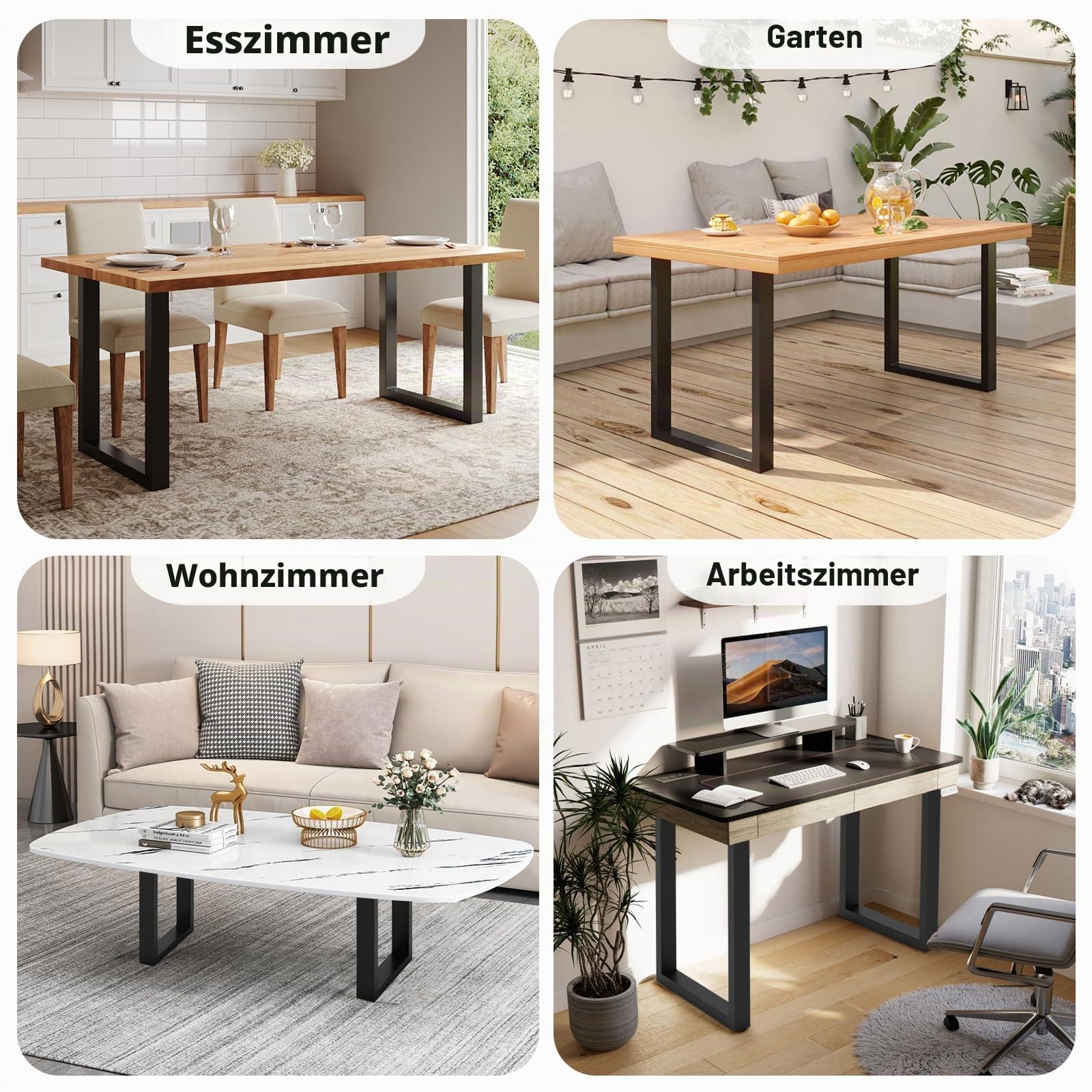 INMOZATA Tischkufen 2 Stück Tischbeine Metall Möbelfüße Tischgestell Tischkufen mit Schrauben für Esstisch Schreibtisch Stizbank 80 x 7 x 71cm Schwarz