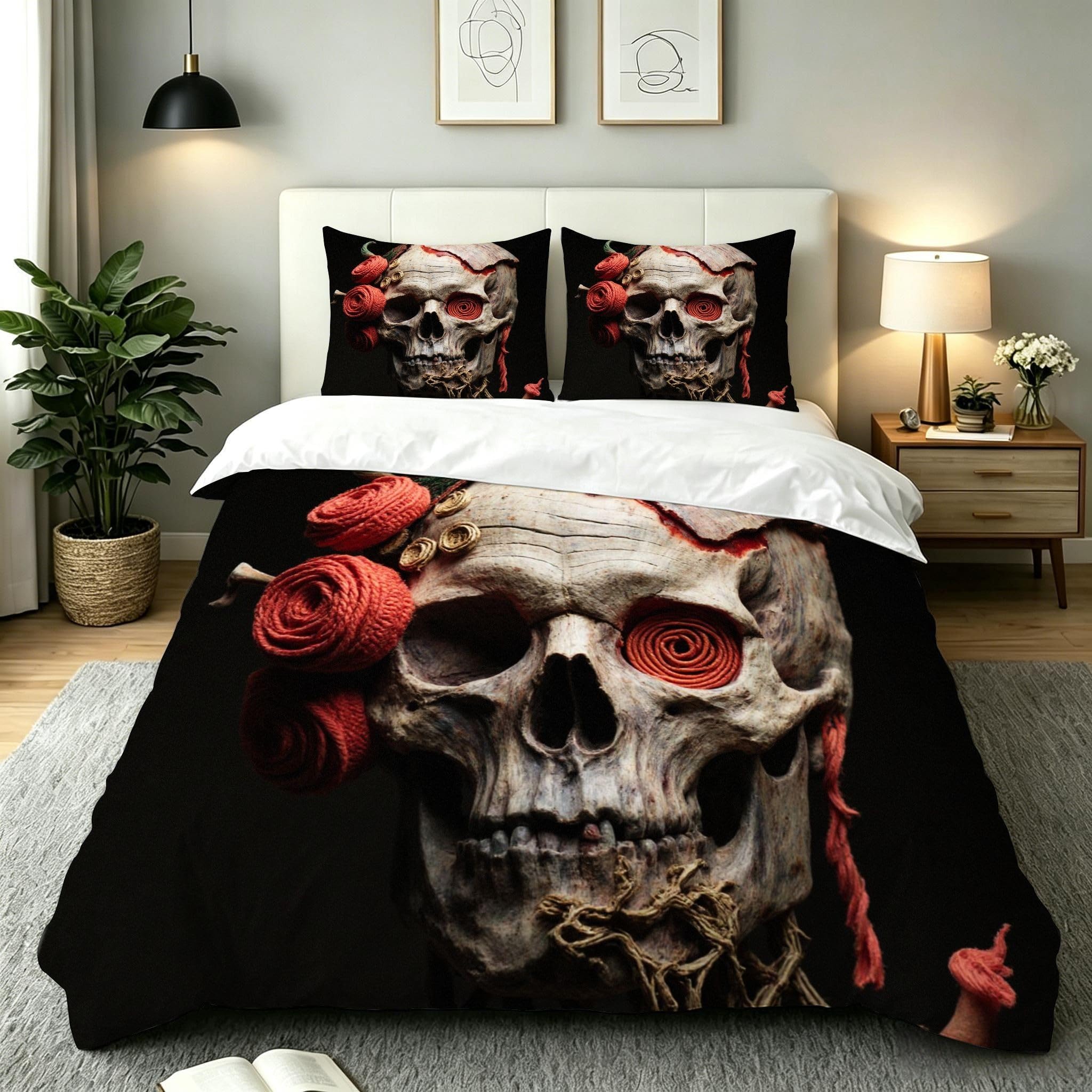 Parure de lit 160x200 squelette noir sans repassage avec fermeture éclair