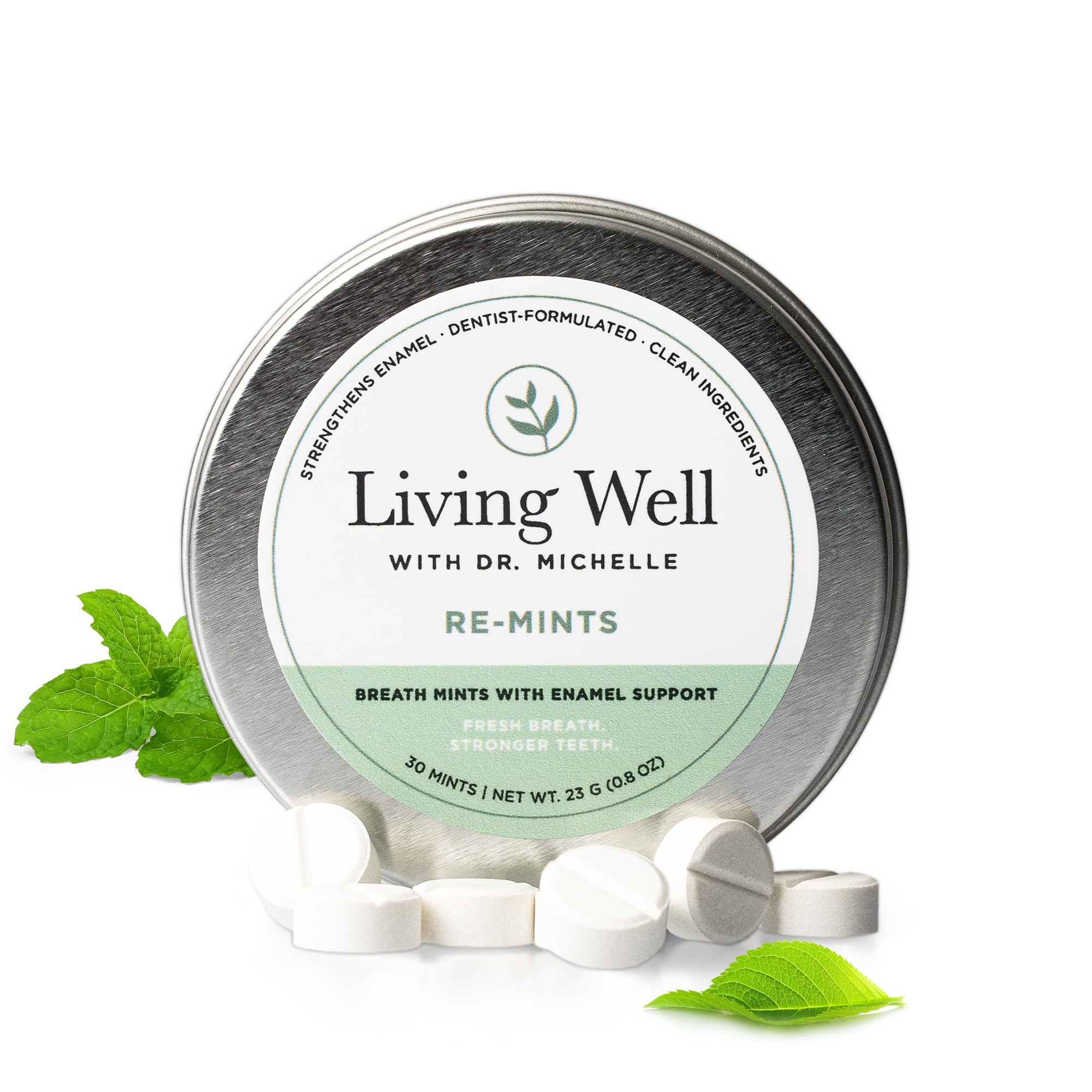 Living Well with Dr. Michelle RE-Mints – Remineralizing Breath Lozenge with Hydroxyapatite + Xylitol – Fluoride-Free, Dentist-Developed, Enamel Support, Clean Ingredients – 30 Count