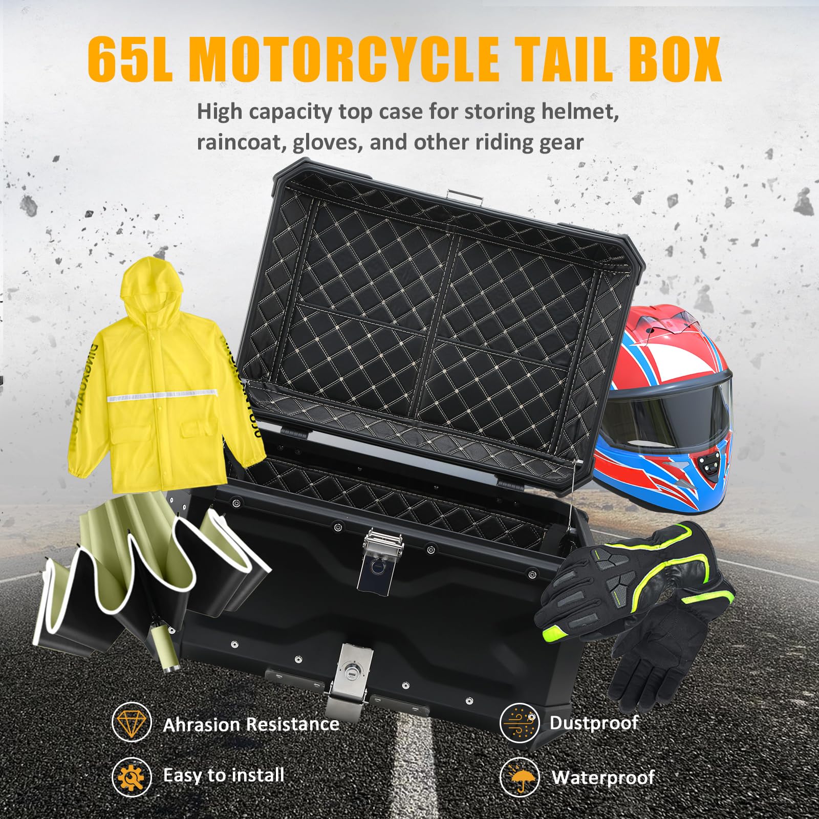 Motorrad Topcase Aluminium 65L Koffer Schwarz Universell