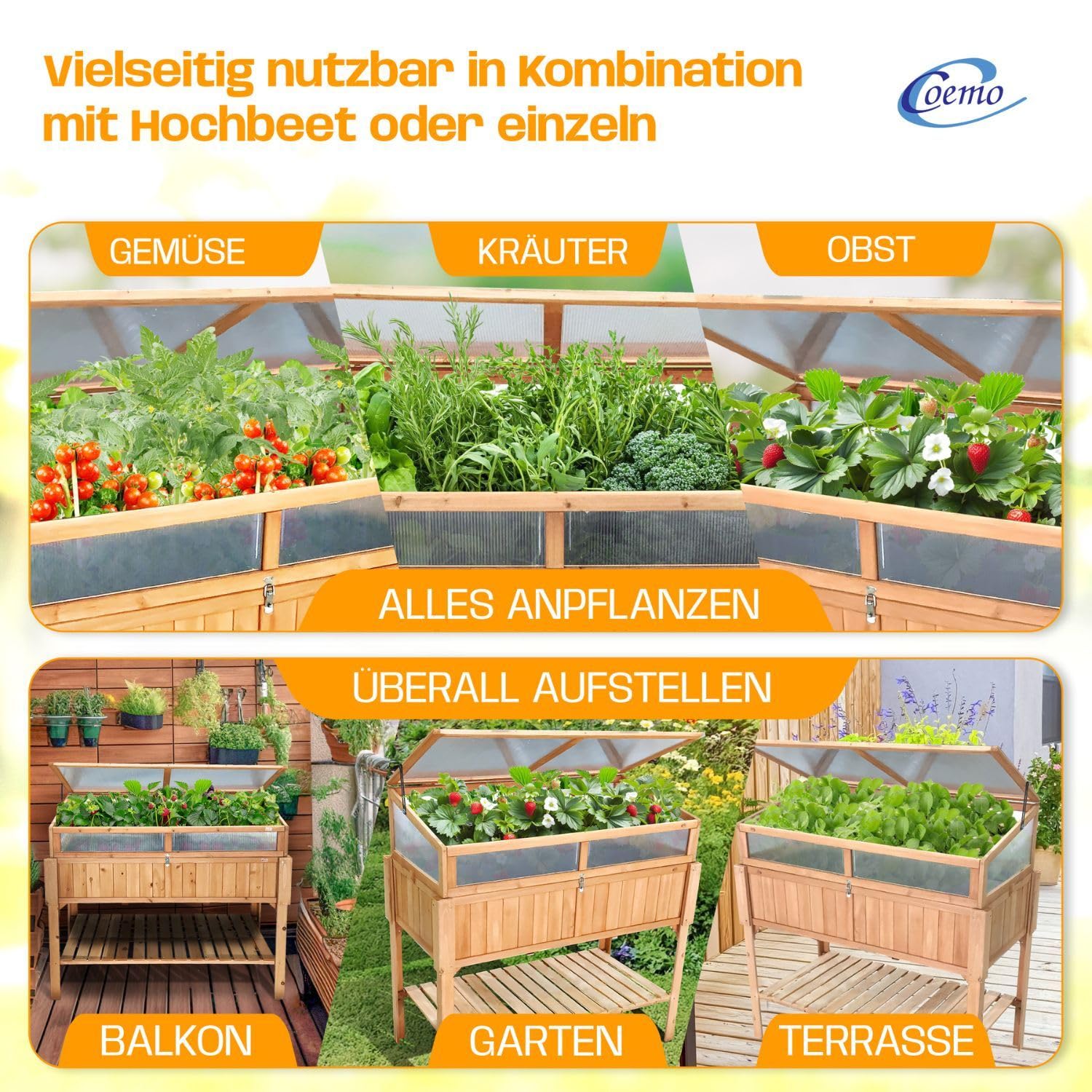 Jardinière surélevée avec embase 90 x 60 x 120 cm – Parterre de jardin ergonomique en bois, résistant aux intempéries et durable – Parfait pour les légumes, les herbes et les fleurs – N'abîme pas le