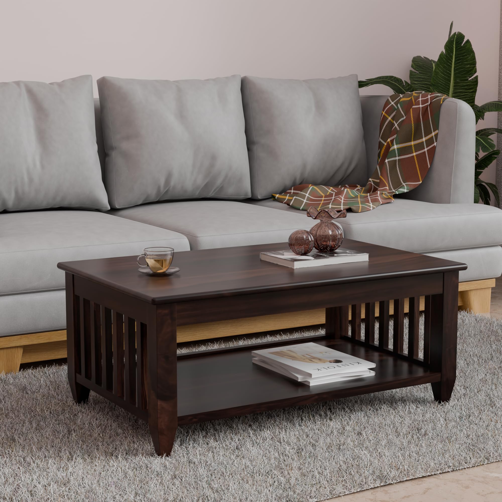 Enfurnish Solid Sheesham Wood Rectangle Centre Table, Coffee Table for Living Room, Wooden Sofa Center Table with Shelf Storage for Home & Office | Rosewood, Walnut, Pre Assembled & Ready to Use-picture-17