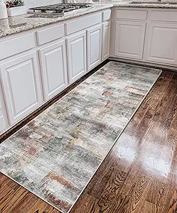 vivorug Runner Rug 2'x7' Machine Washable Non-Slip Runners for Hallways Kitchen Entryway Laundry Room Modern Abstract Carpet Hallway Runner Grey/Rust