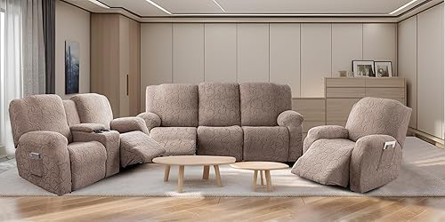 Miniatura 6 de YUEANG Funda reclinable elástica de 4 piezas, funda de sofá para sofá reclinable de 1 asiento, protector de muebles lavable con parte inferior