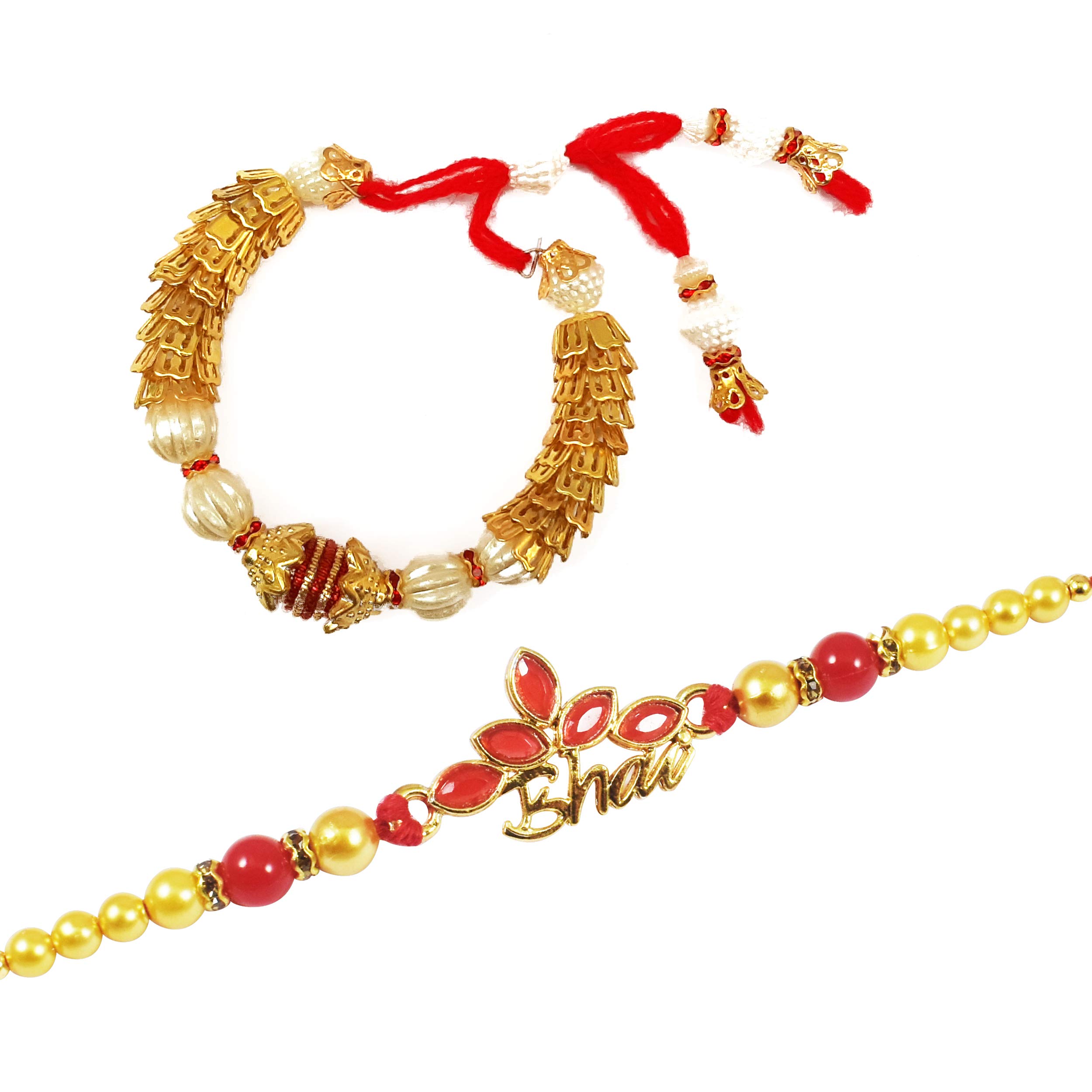 Bhaiya Bhabhi Rakhi Set - Handmade Beaded Silk Rakhi Pair With Roli & Sandal Powder, Rakshabandhan Gift - View #2