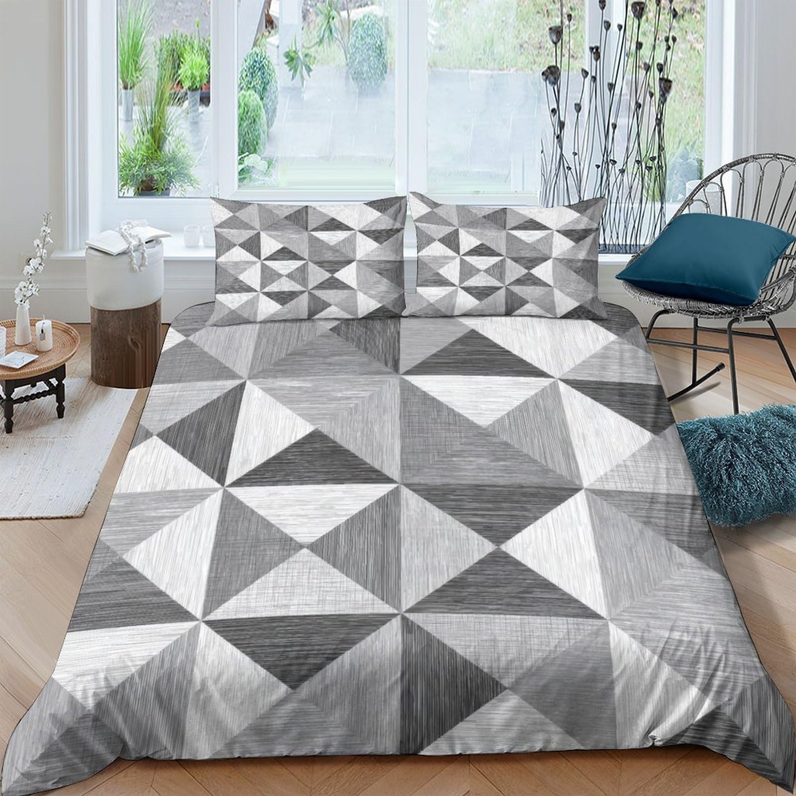 Ctjqhvkz Style-2 3D Printed Geometric Grey Triangle Fitted Sheet Microfiber Soft Anti-Slip Modern Bed Cover For Bedroom Guestroom Decor Single（135X200cm）