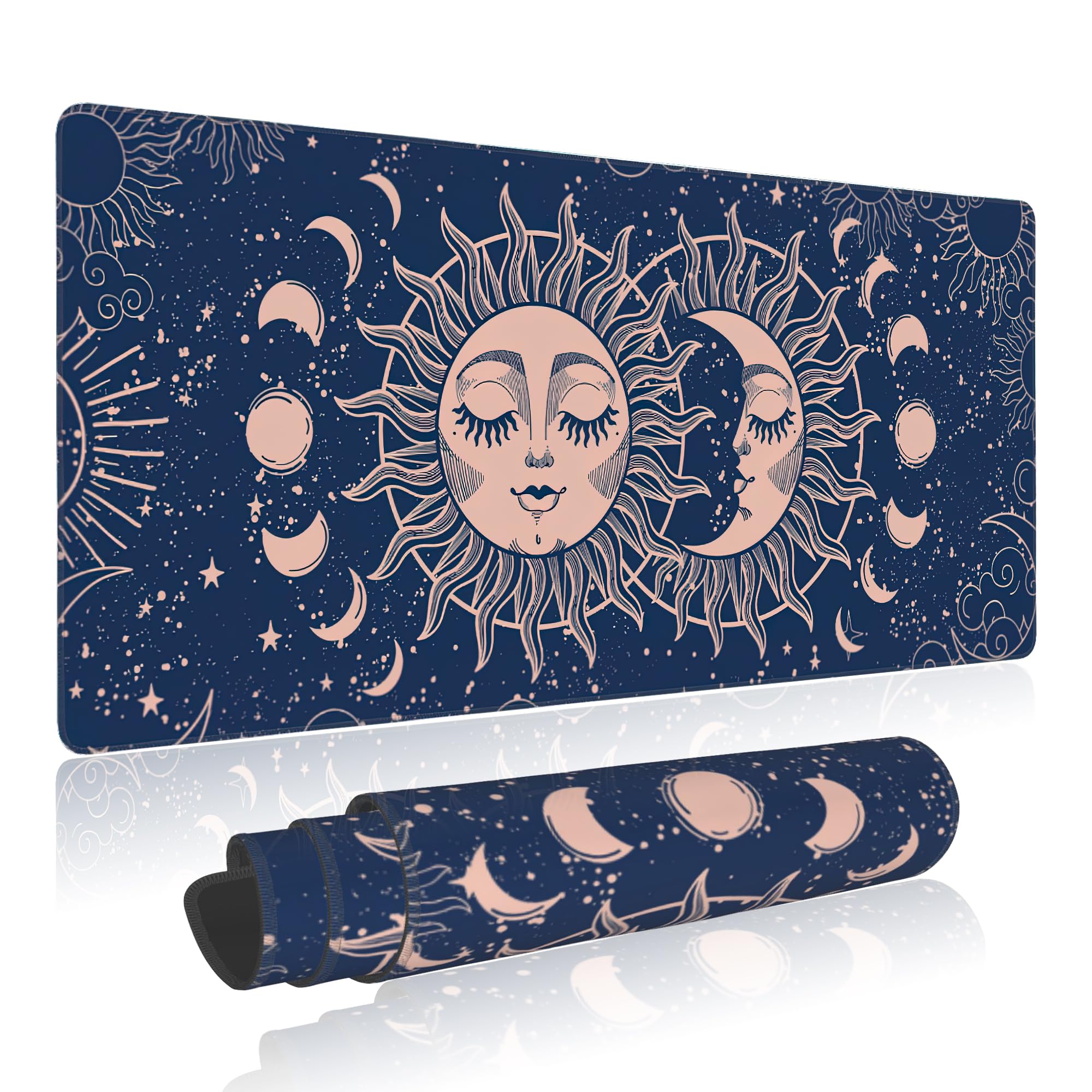 Large Mouse Pad Magic Moon and Sun Extended Gaming Mouse Pad Non-Slip Desk Mat with Stitched Edge Laptop Computer Keyboard Mousepad for Office Home