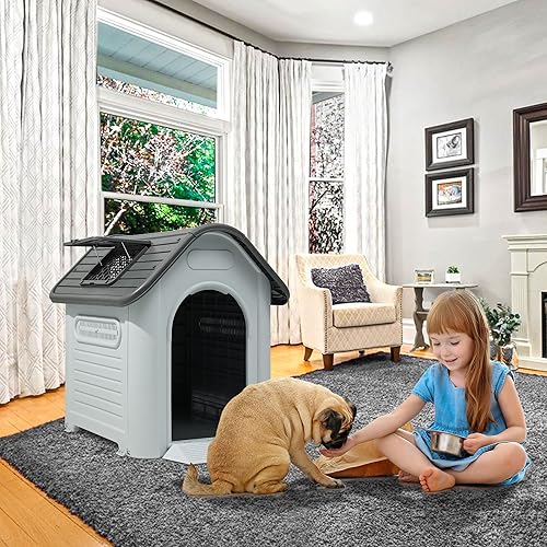 Miniatura 9 de YITAHOME Dog House Outdoor Plastic Doghouse Water Resistant Pet House with Adjustable Skylight and Elevated Base for Small, Medium, and Large Dogs