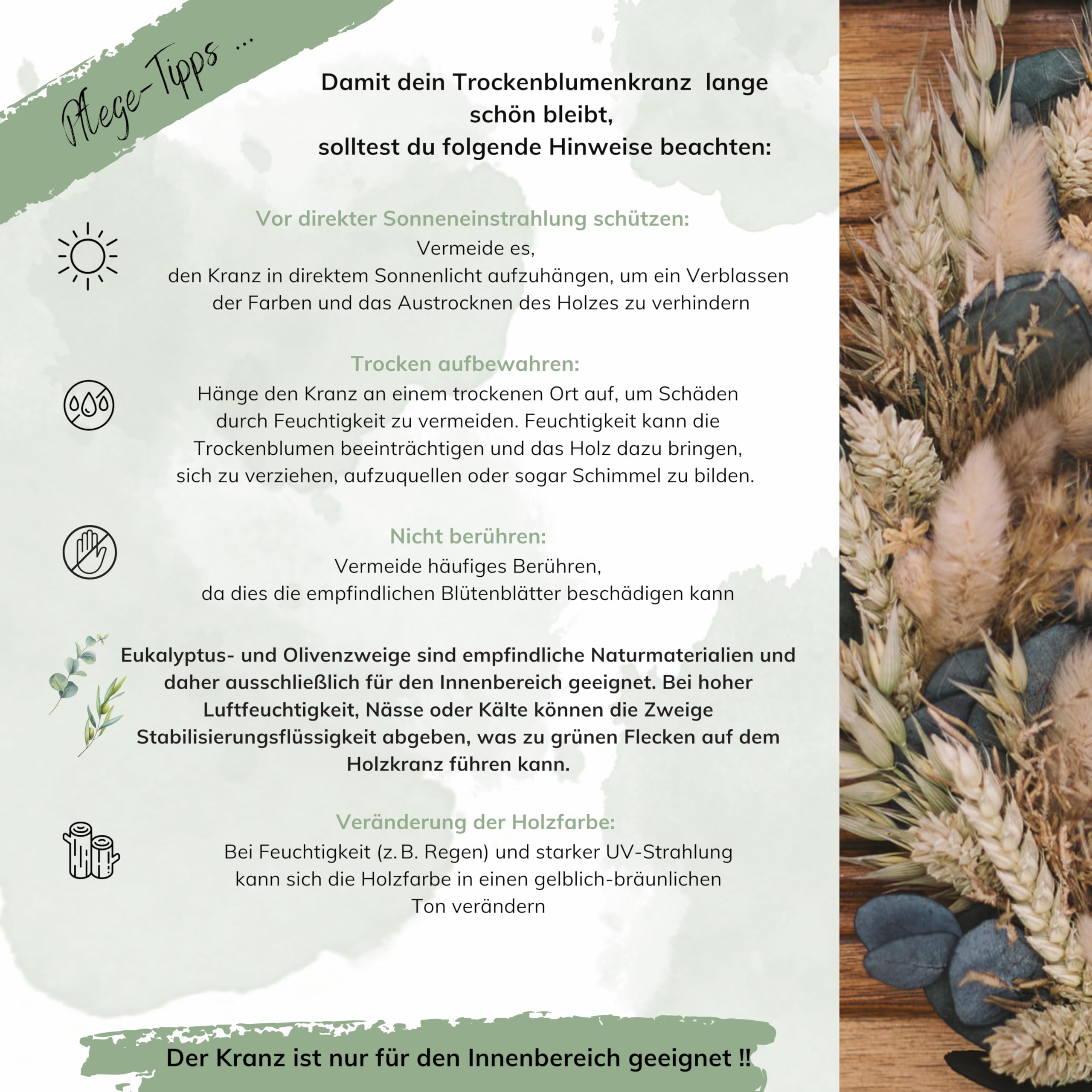 Willkommensschild I Trockenblumenkranz I Türkranz Trockenblumen I Herzlich Willkommen Türhänger I Innenbereich I personalisierbar I ganzjährig I bis zu 5 Namenanhänger hinzufügbar (24cm, Naturtöne)